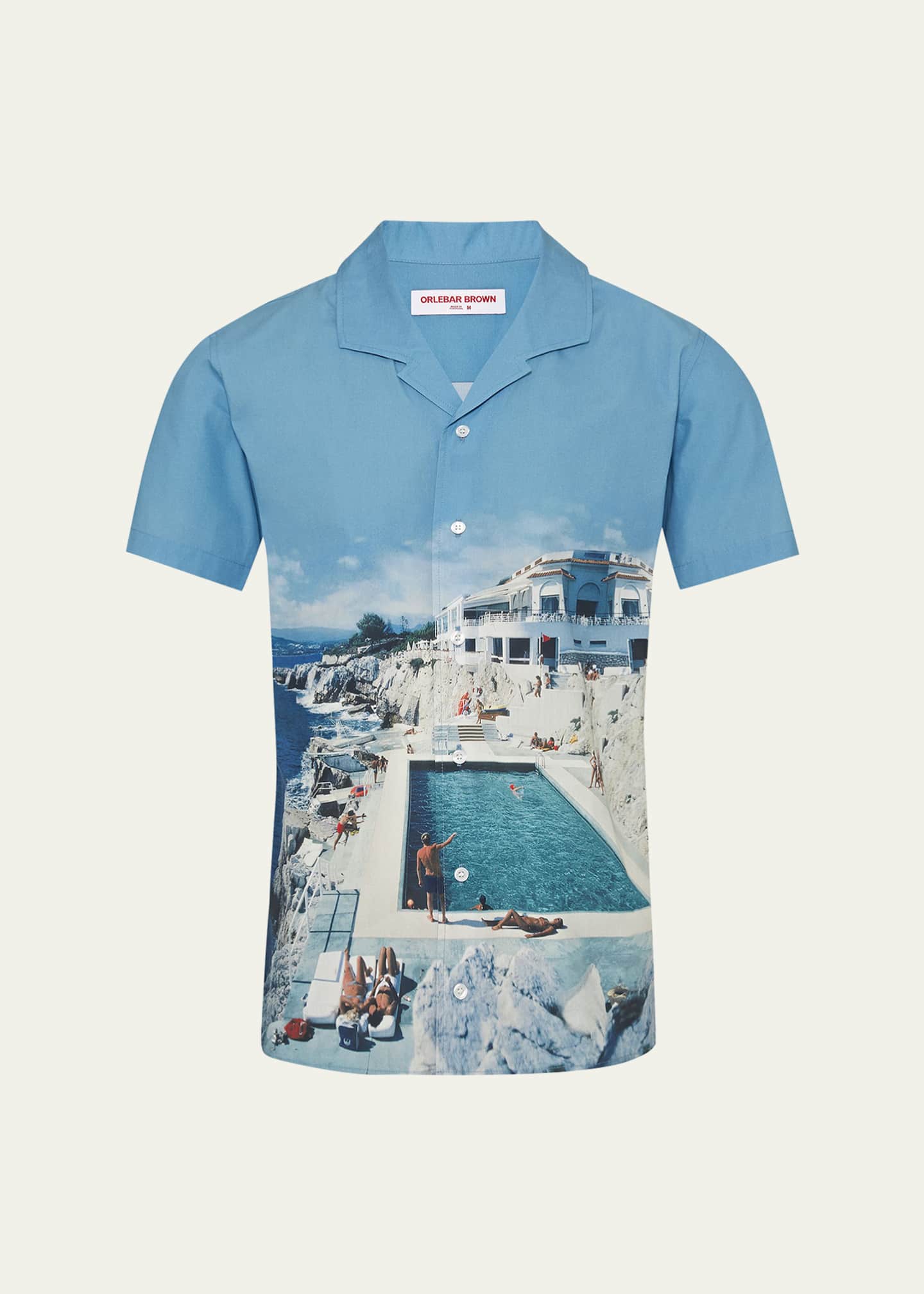 Orlebar Brown Men's Hibbert Roc Pool Photographic-Print Short-Sleeve Shirt Image 1 of 4