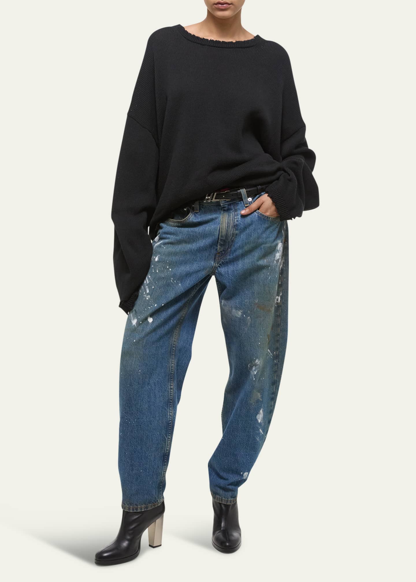 Helmut Lang Distressed Ribbed Crewneck Sweater - Bergdorf