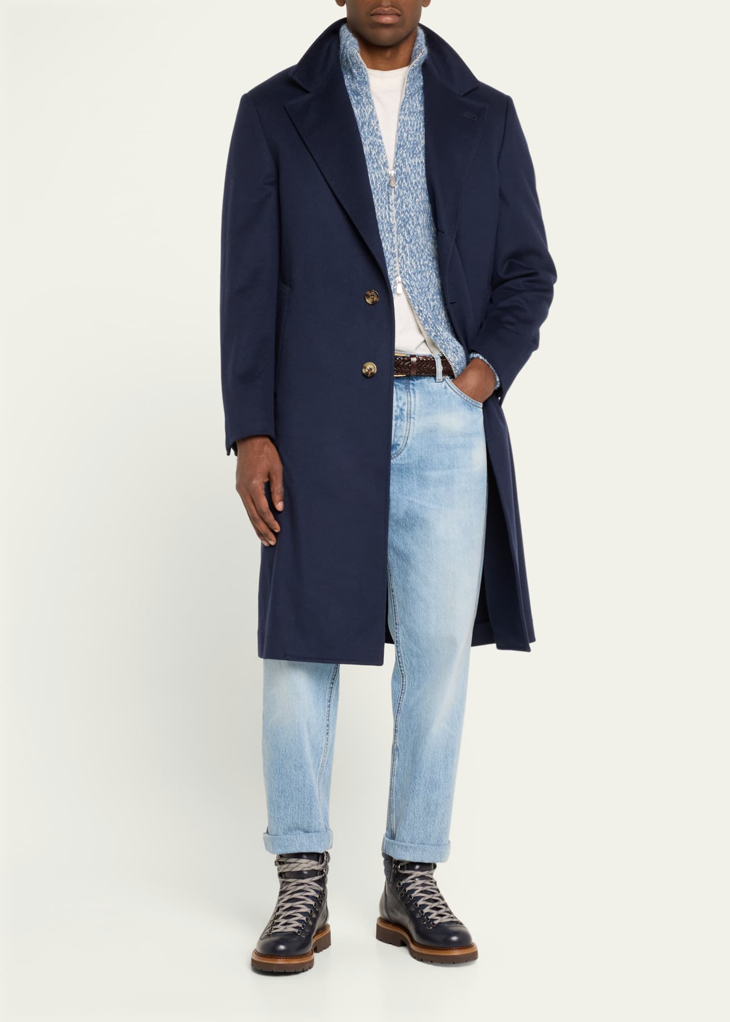 Brunello Cucinelli Men's Cashmere Vicuna Long Coat Image 2 of 5