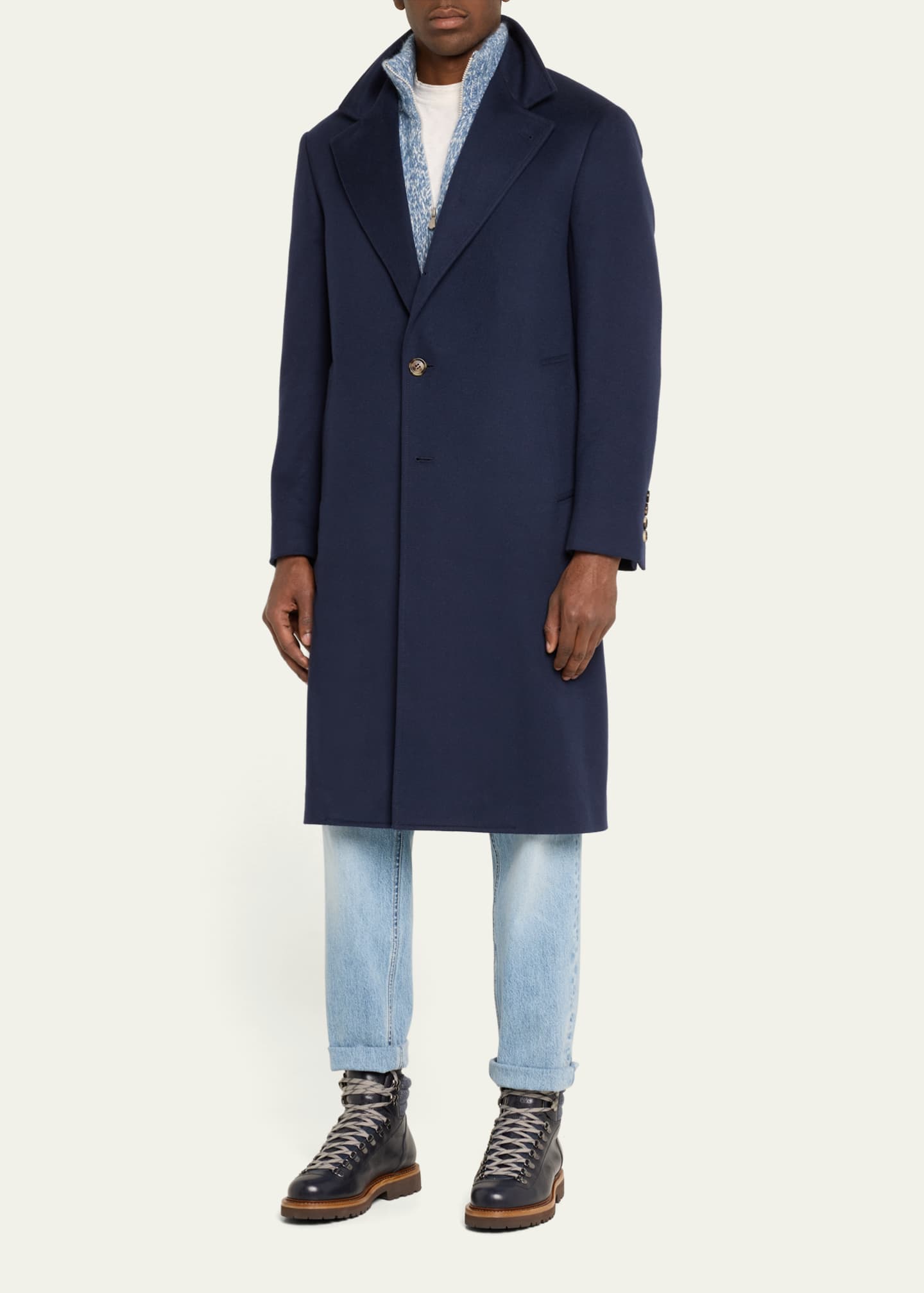Brunello Cucinelli Men's Cashmere Vicuna Long Coat Image 4 of 5