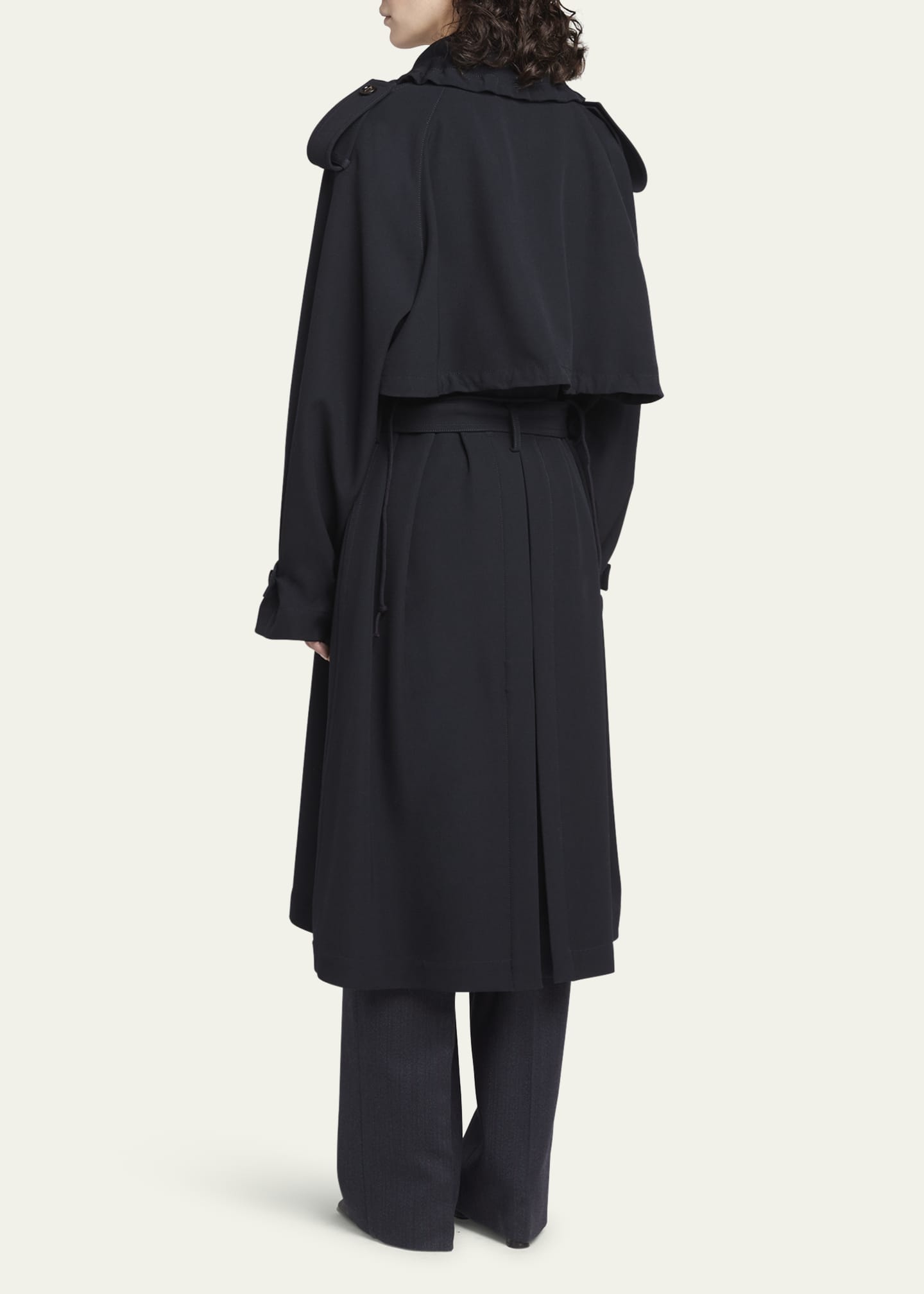トレンチコート BOTTEGA VENETA BLACK WOOL TRENCH COAT Bottega Veneta Men's Black Belted Double-Breasted Trench