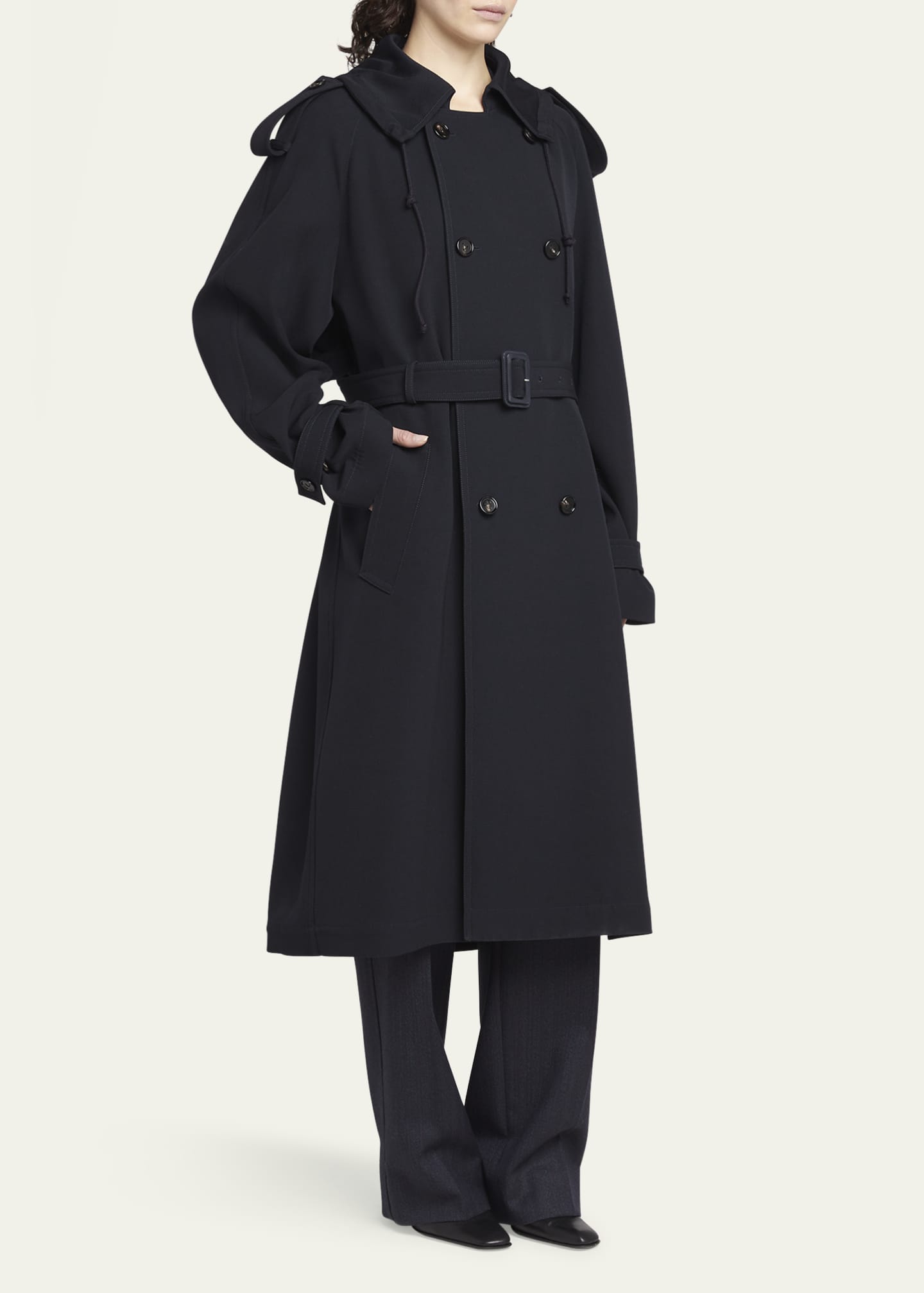 トレンチコート Bottega Veneta Double-Breasted Gabardine Trench Coat Bottega Veneta Compact Wool Gabardine Belted Trench Coat