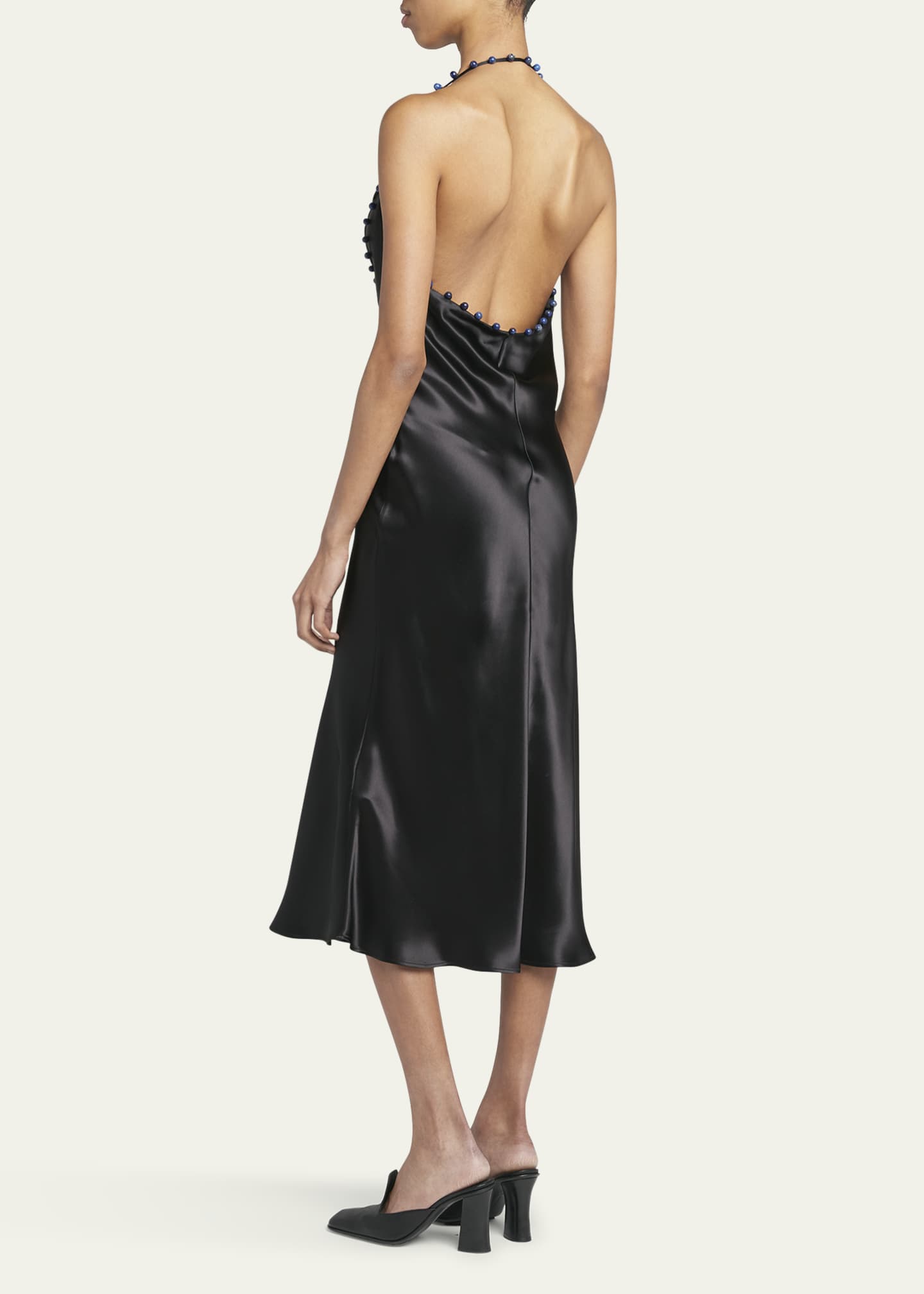 Bottega Veneta Beaded Halter Washed Fluid Shine Viscose Dress Image 3 of 5