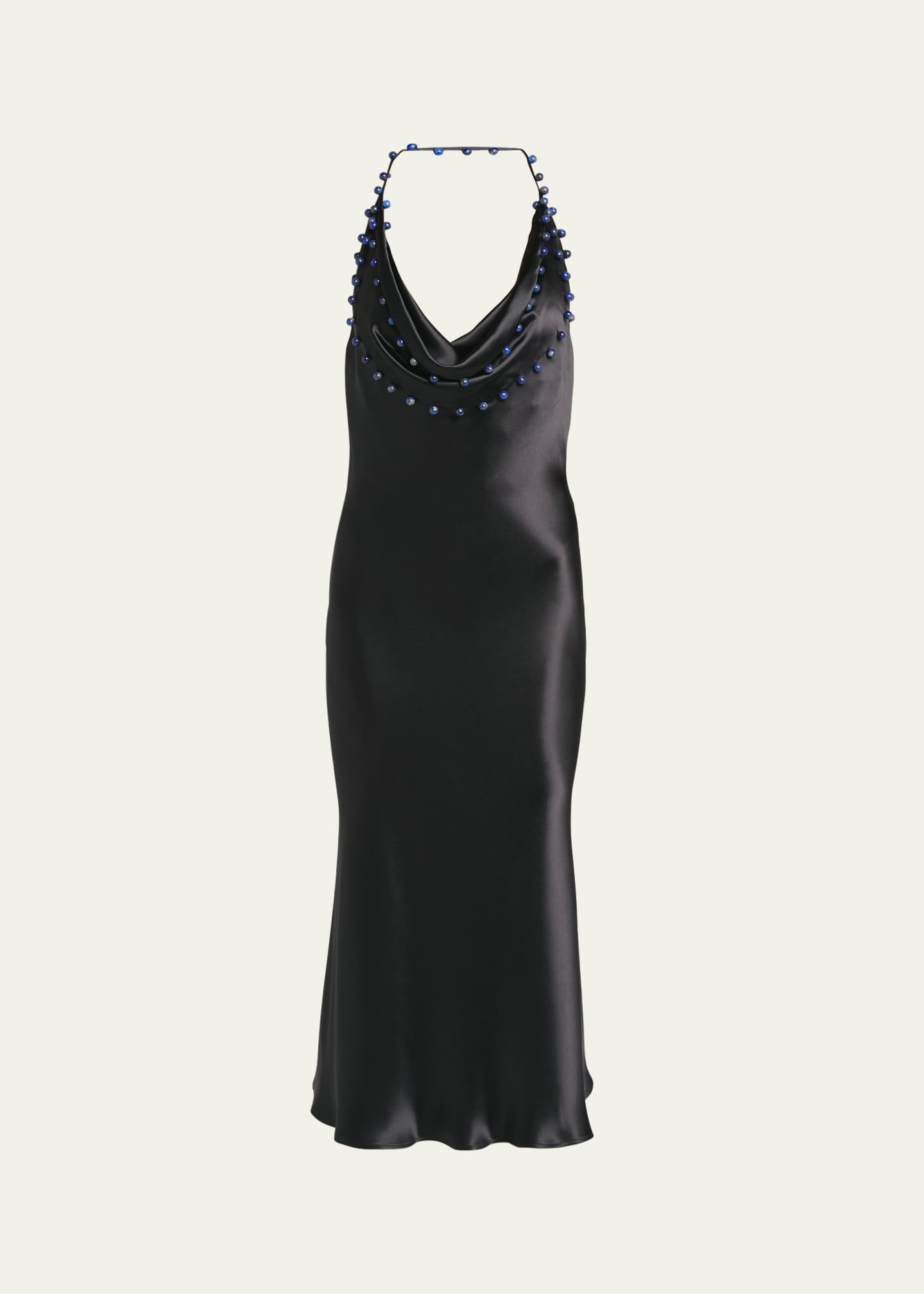 Bottega Veneta Beaded Halter Washed Fluid Shine Viscose Dress Image 1 of 5