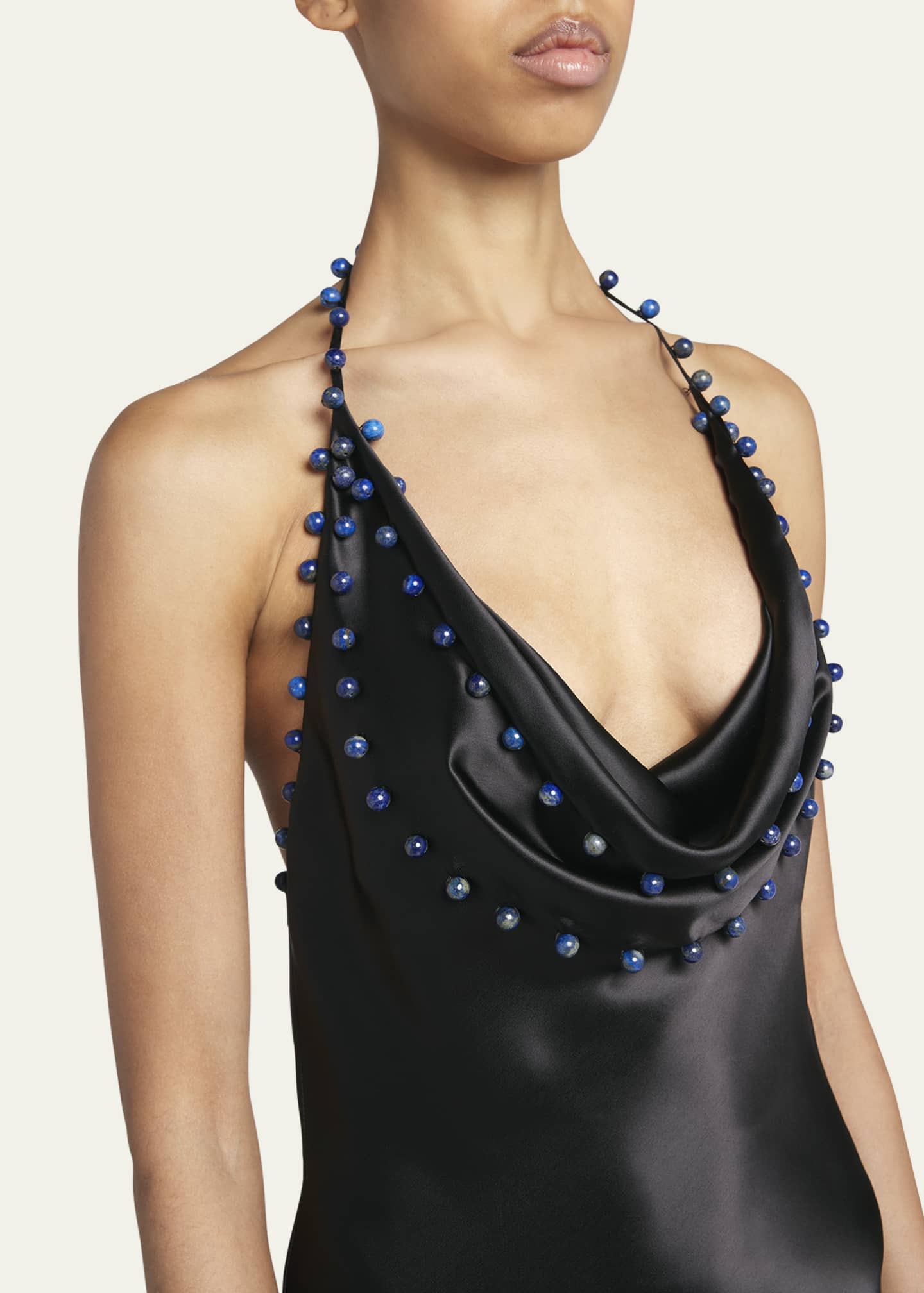 Bottega Veneta Beaded Halter Washed Fluid Shine Viscose Dress Image 5 of 5