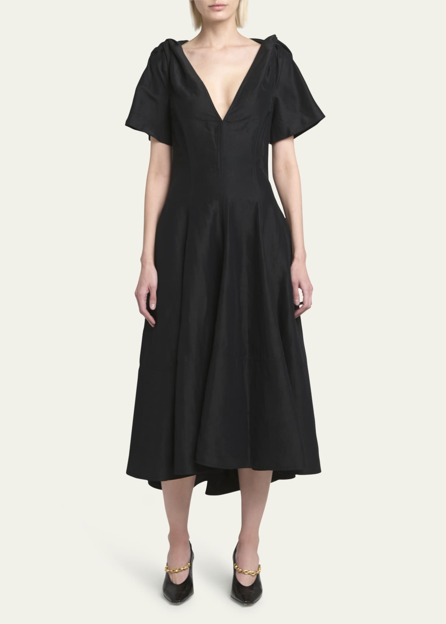 Bottega Veneta Fluid Linen Midi Dress with Twist Detail Image 2 of 5