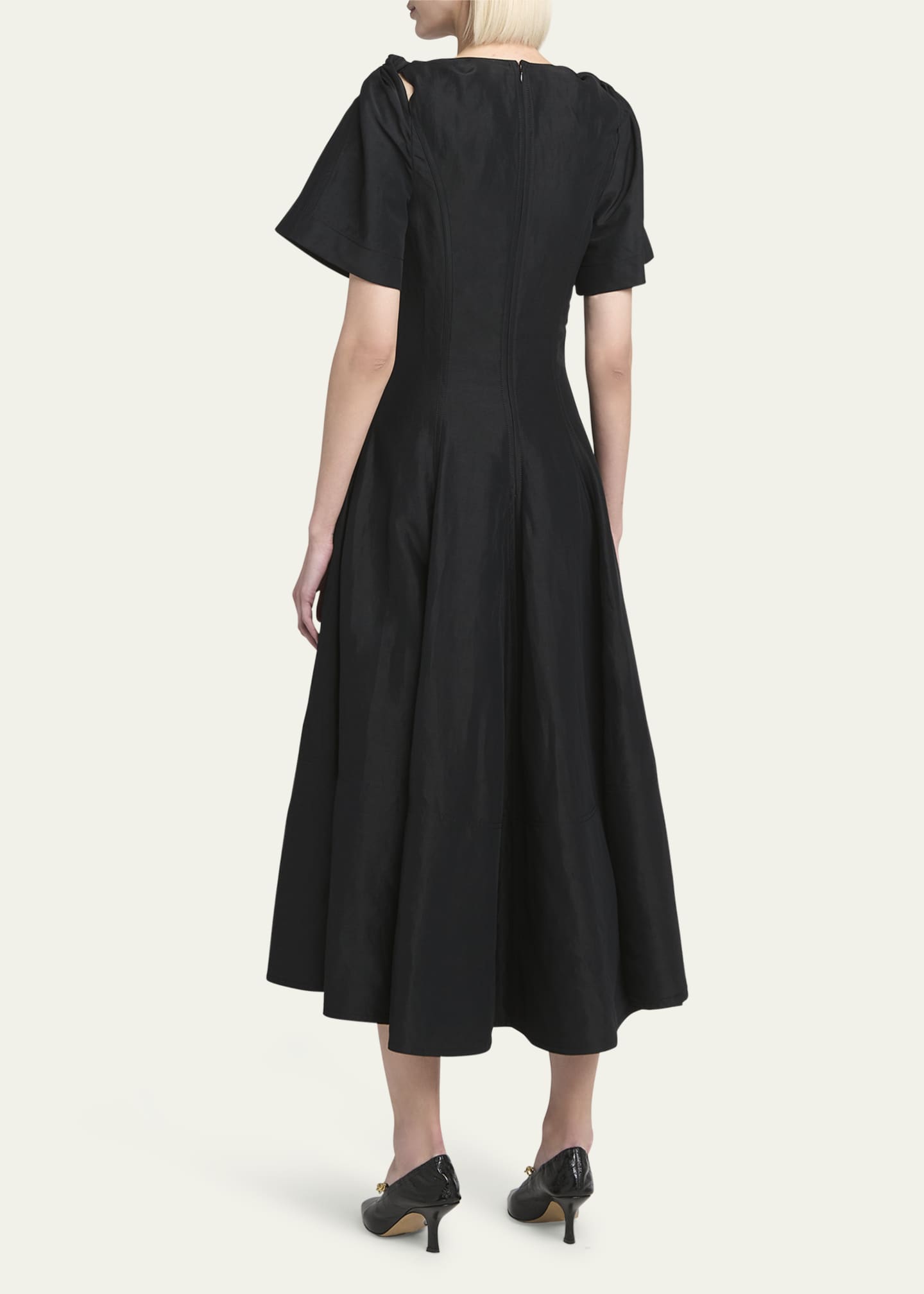 Bottega Veneta Fluid Linen Midi Dress with Twist Detail Image 3 of 5