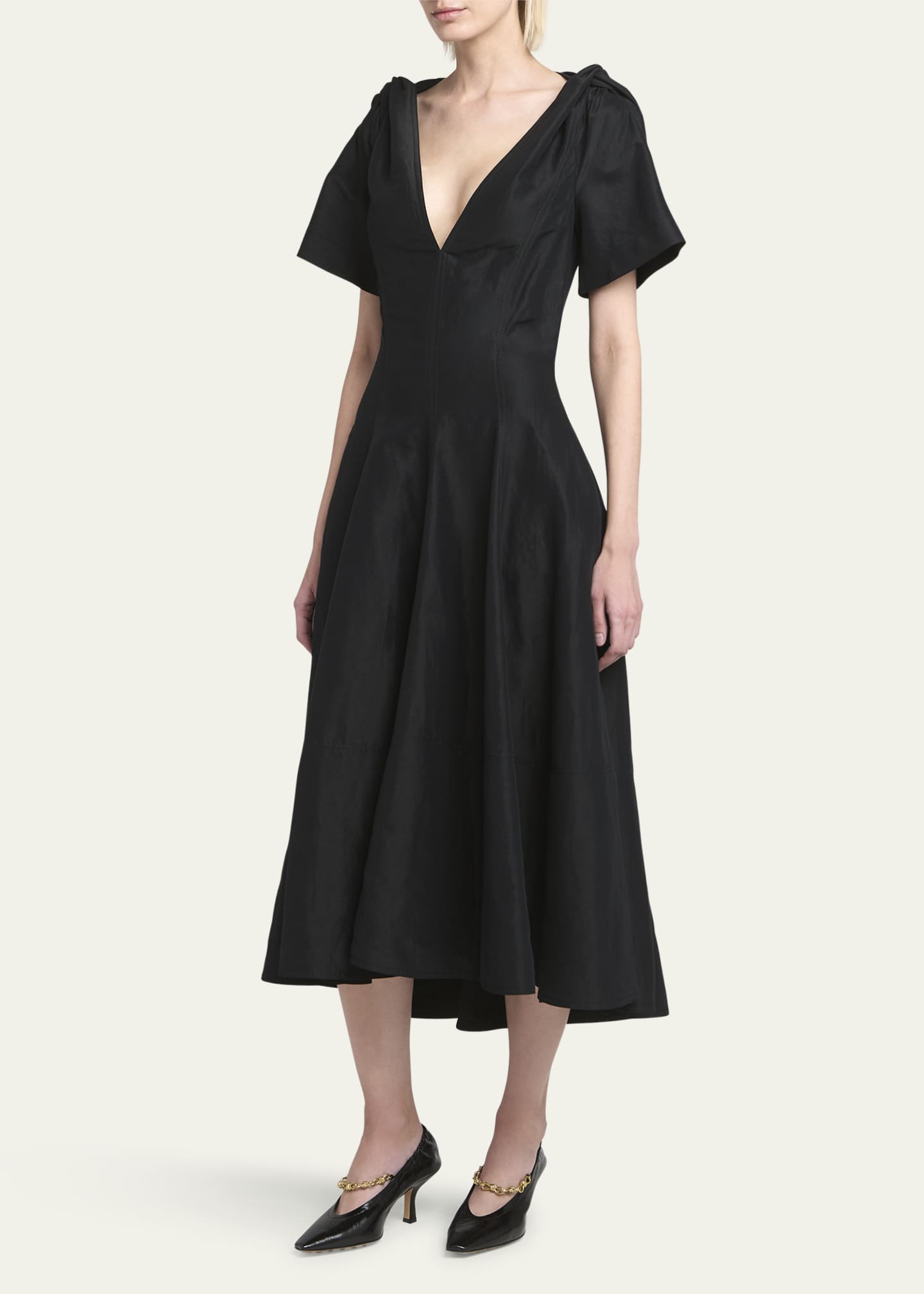 Bottega Veneta Fluid Linen Midi Dress with Twist Detail Image 4 of 5