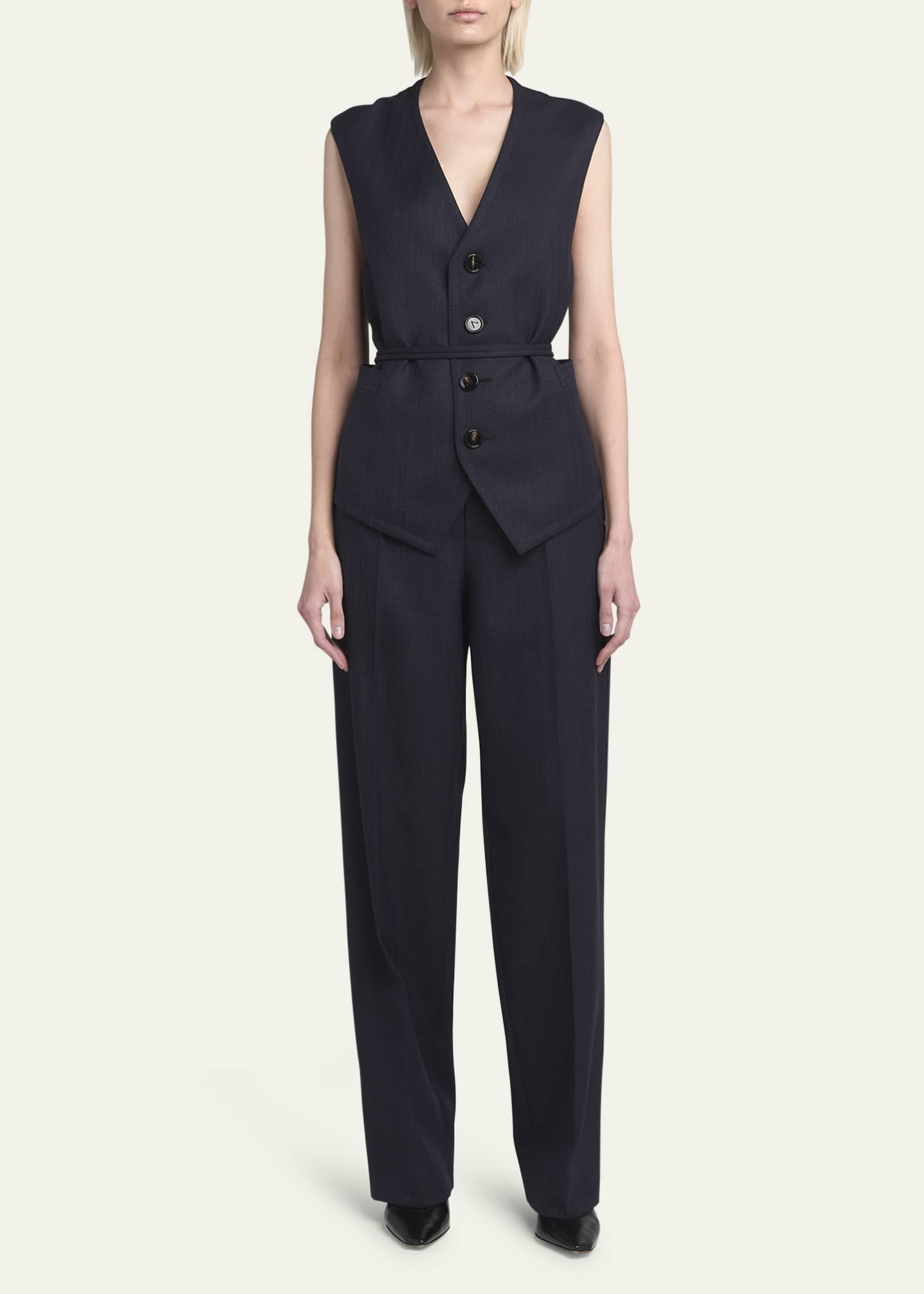 Bottega Veneta Subtle Striped Straight-Leg Wool Trousers Image 2 of 5