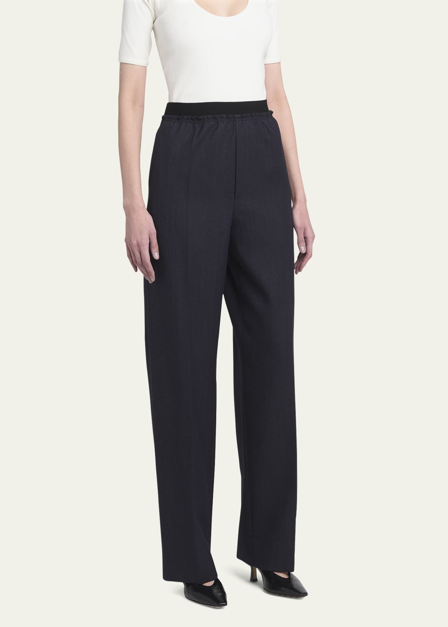 Bottega Veneta Subtle Striped Straight-Leg Wool Trousers Image 4 of 5