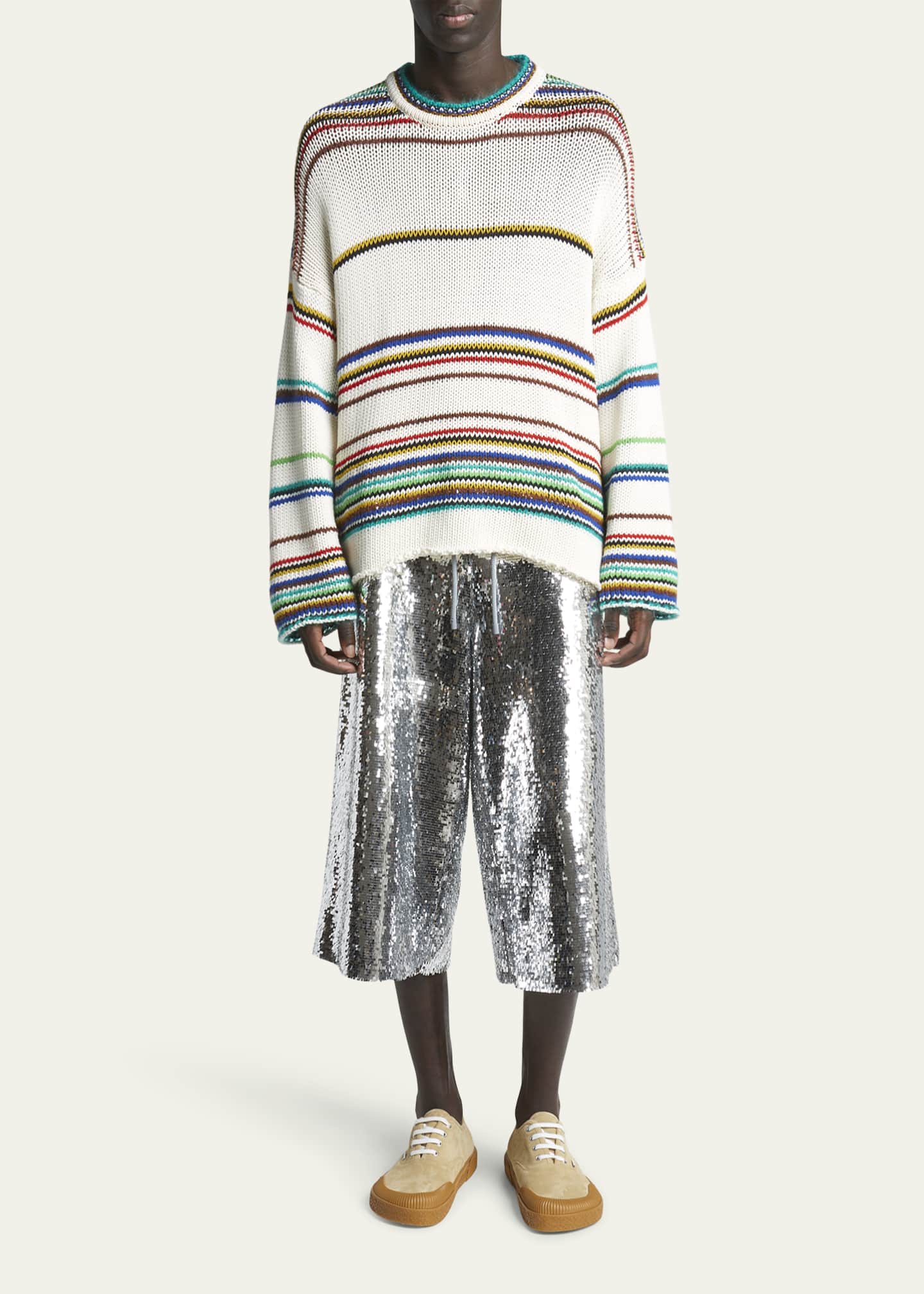 Loewe Men's Loose-Knit Multi-Striped Sweater Image 2 of 5