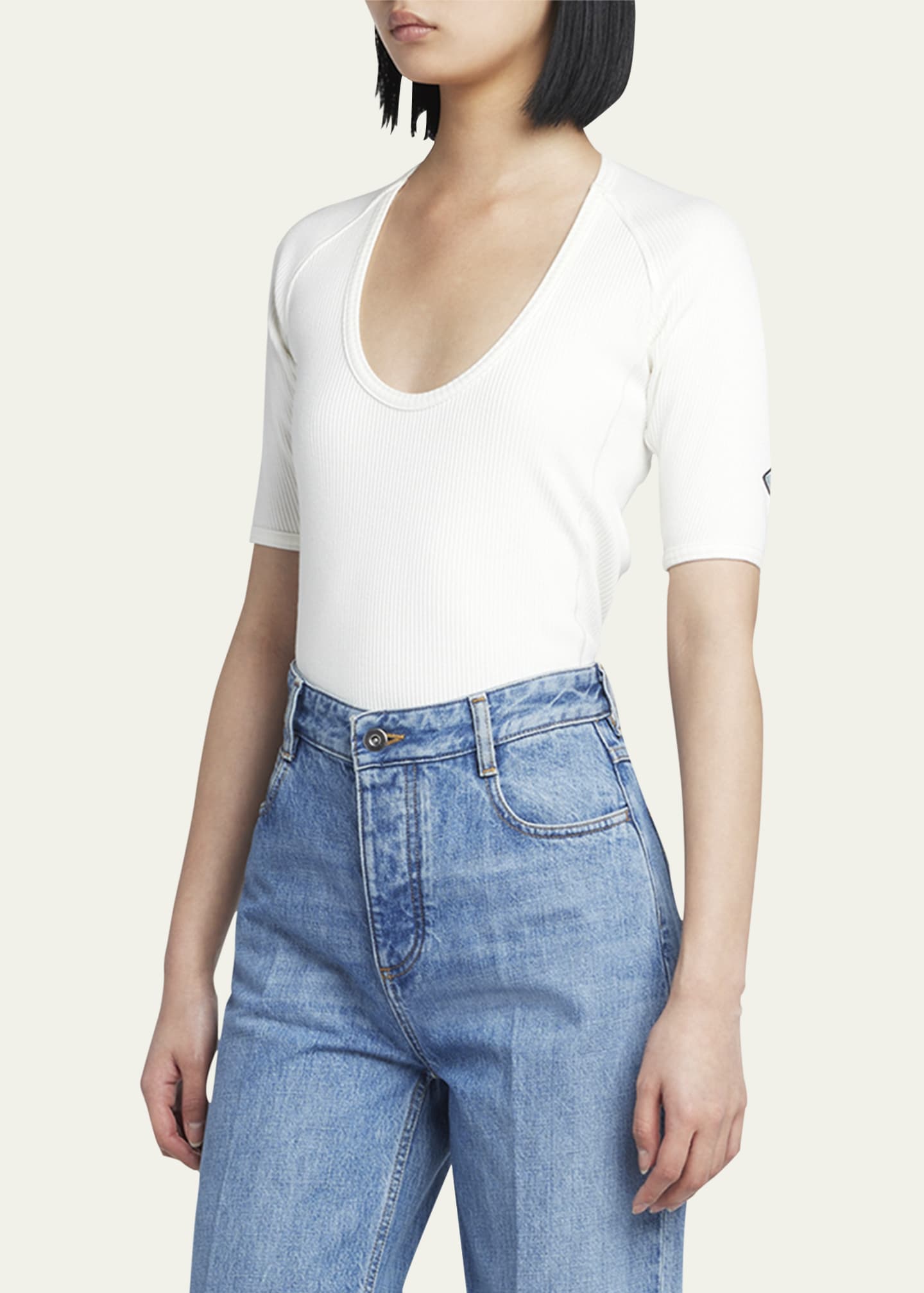 Bottega Veneta Ribbed Compact Cotton Jersey Top Image 4 of 5