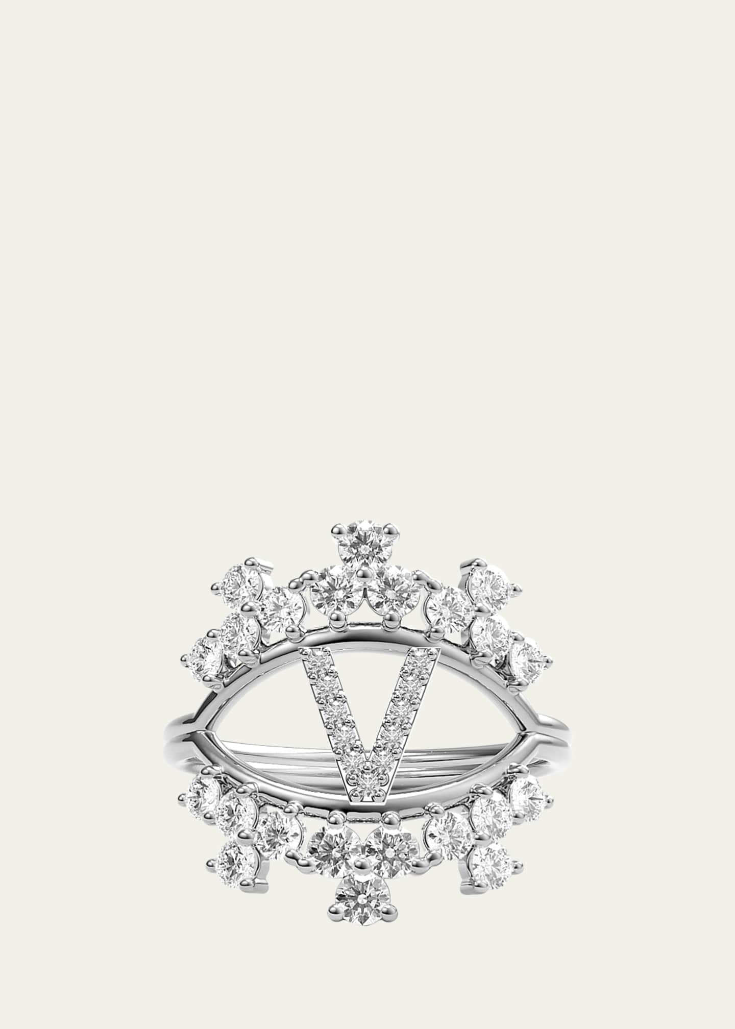 TOUTI BO Sara 18K White Gold Diamond Ring, Letter V