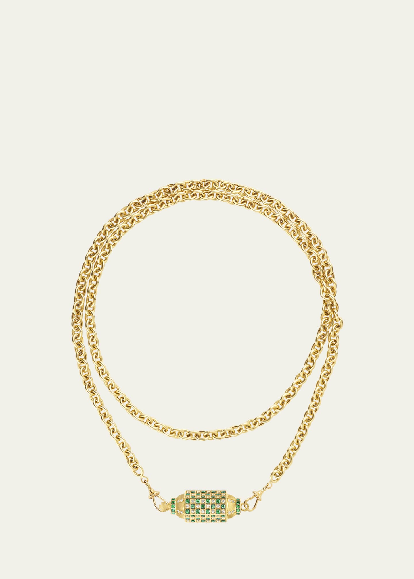 Marie Lichtenberg 18K Yellow Gold Diamond and Emerald Locket Necklace Image 1 of 3