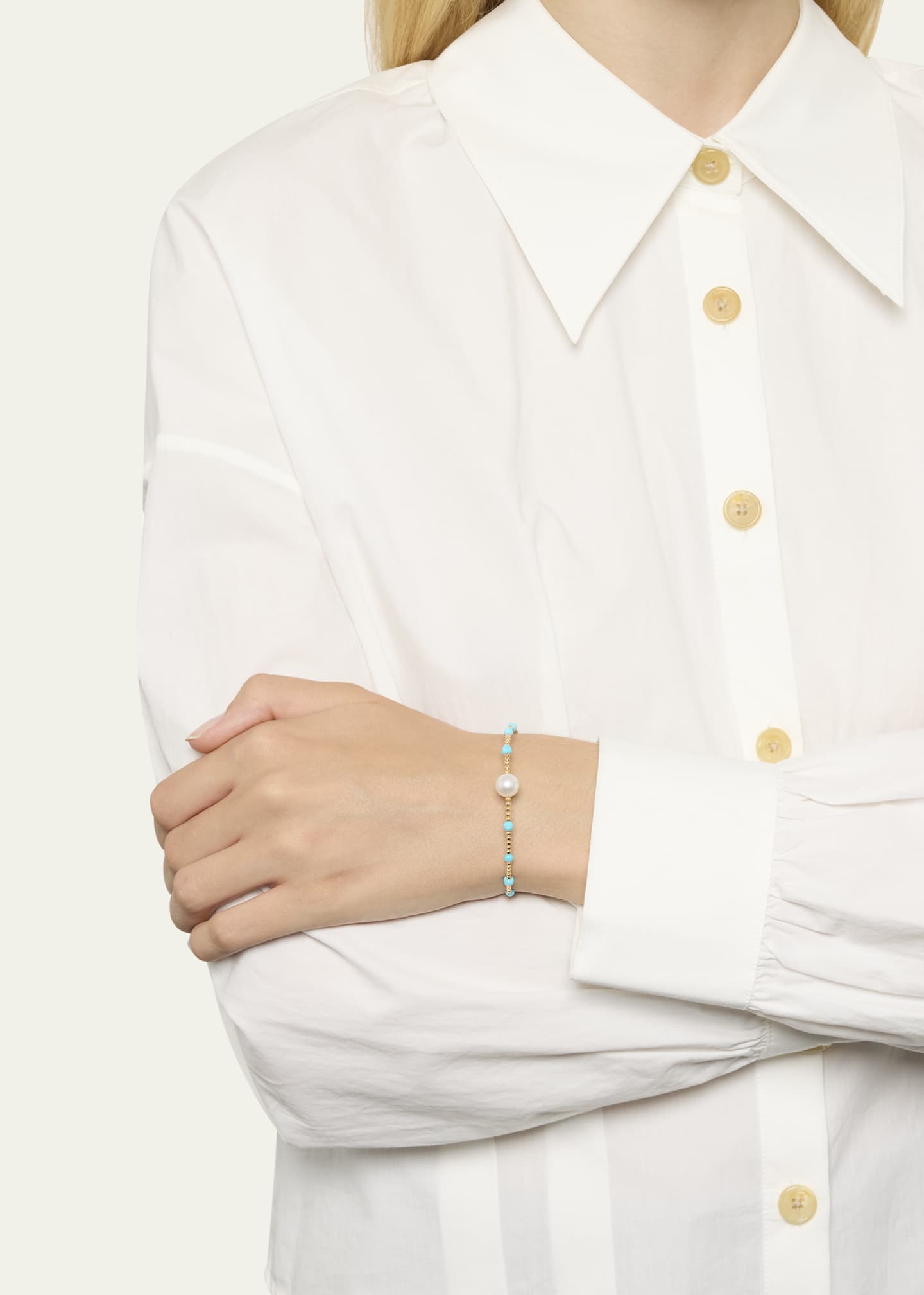 ATLAS LOVE Santa Lucia Turquoise Single Large Pearl 18K Yellow Gold Beaded Bracelet Image 2 of 4