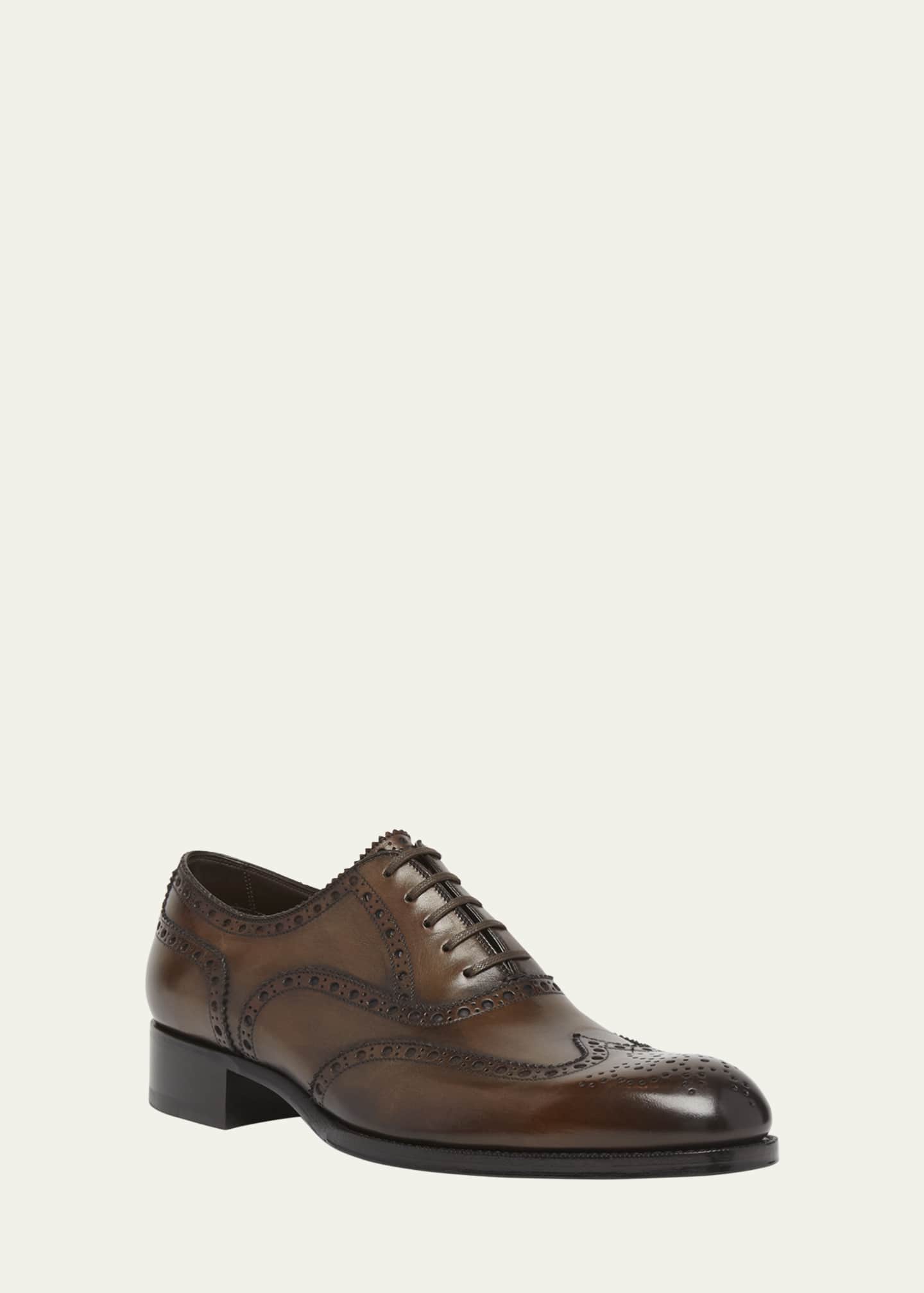 TOM FORD Men's Edgar Leather Wingtip Brogue Derby Shoes Image 3 of 6