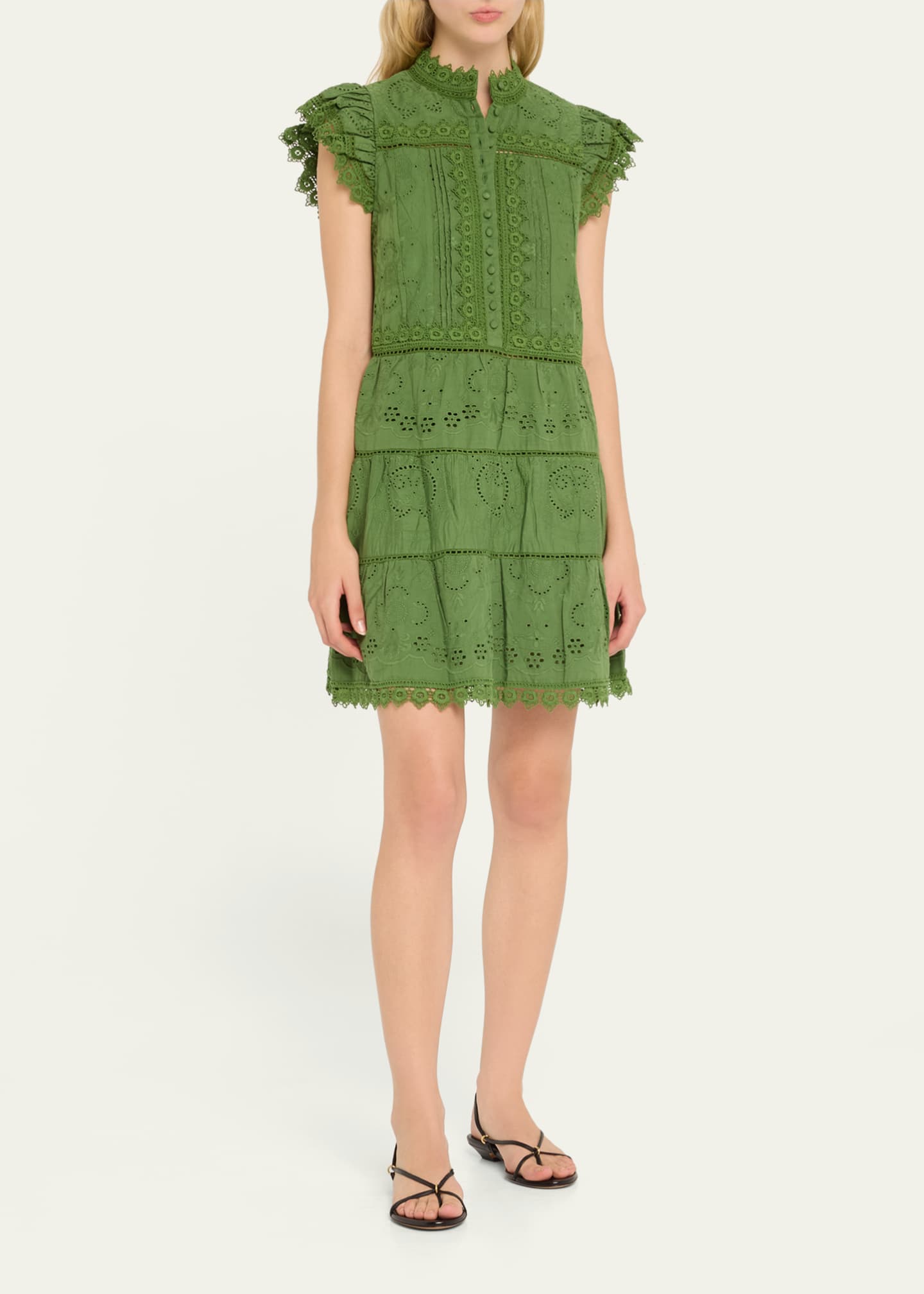 Alice Olivia Marina Tiered Embroidered Mini Dress