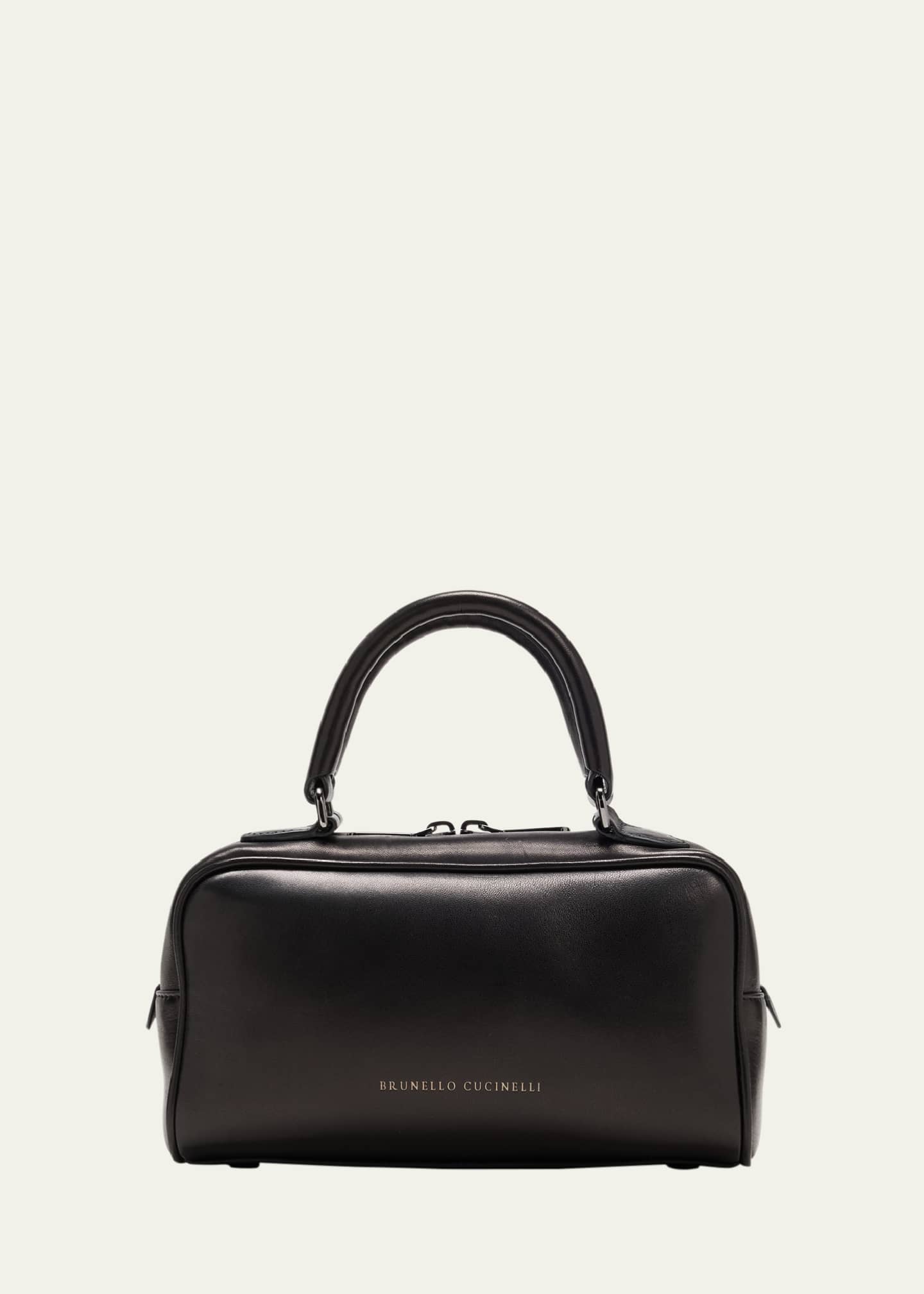 Brunello Cucinelli Medium Boston Glossy Leather Top-Handle Bag Image 1 of 5