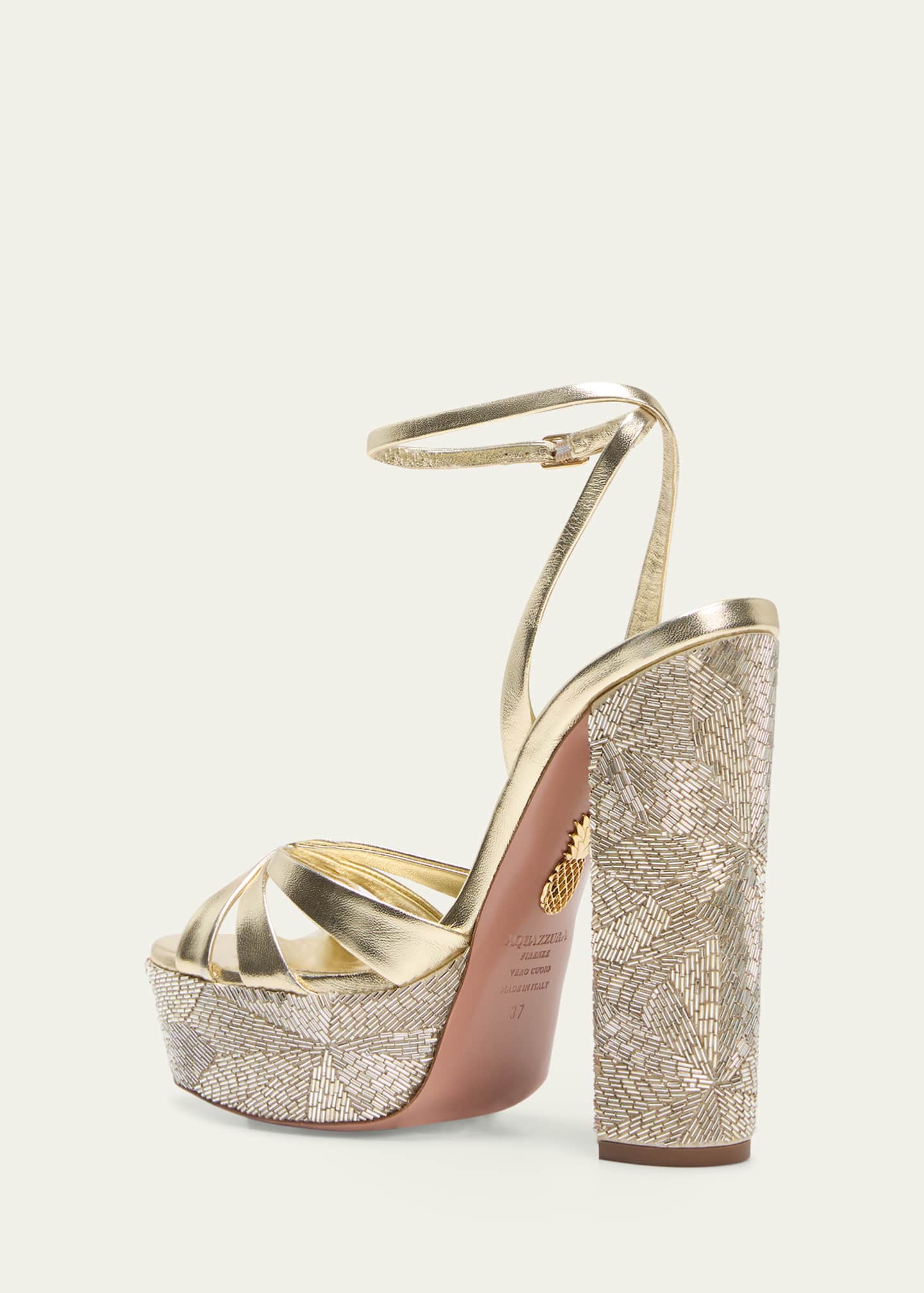 Aquazzura Beaded Metallic Leather Platform Sandals Image 2 of 3
