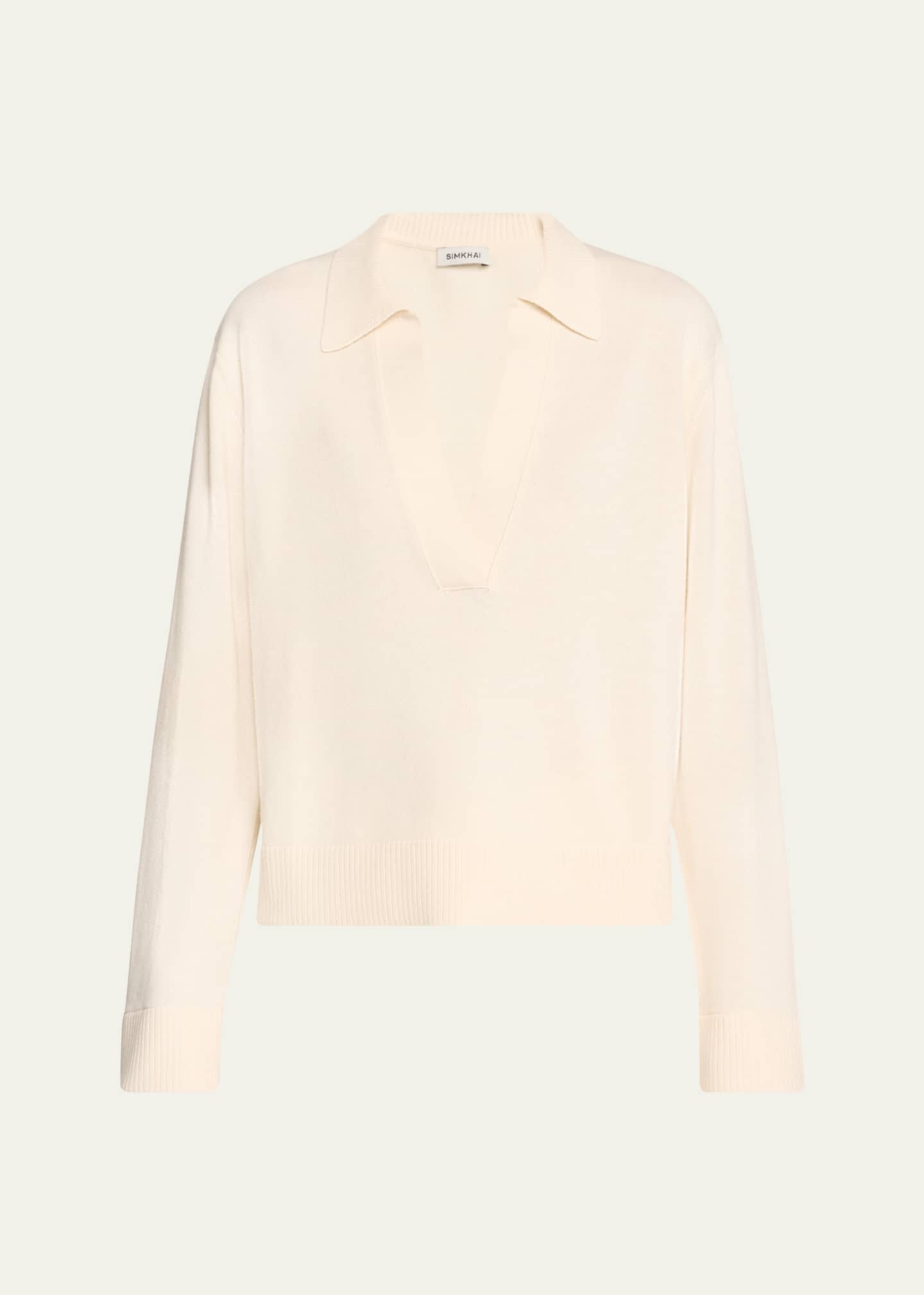 SIMKHAI Bobbie Cotton and Cashmere Polo Sweater Image 1 of 5