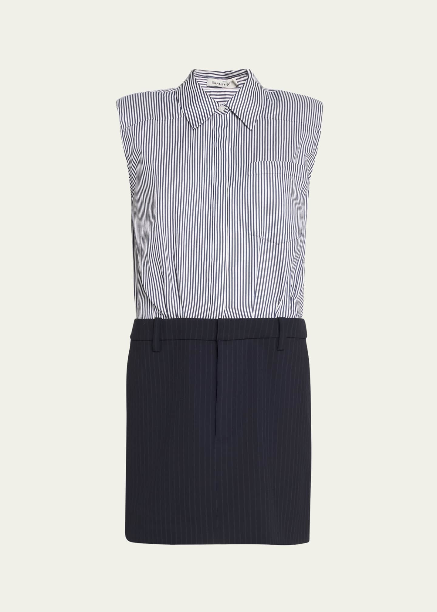 SIMKHAI Graham Shirting Combo Mini Dress Image 1 of 5