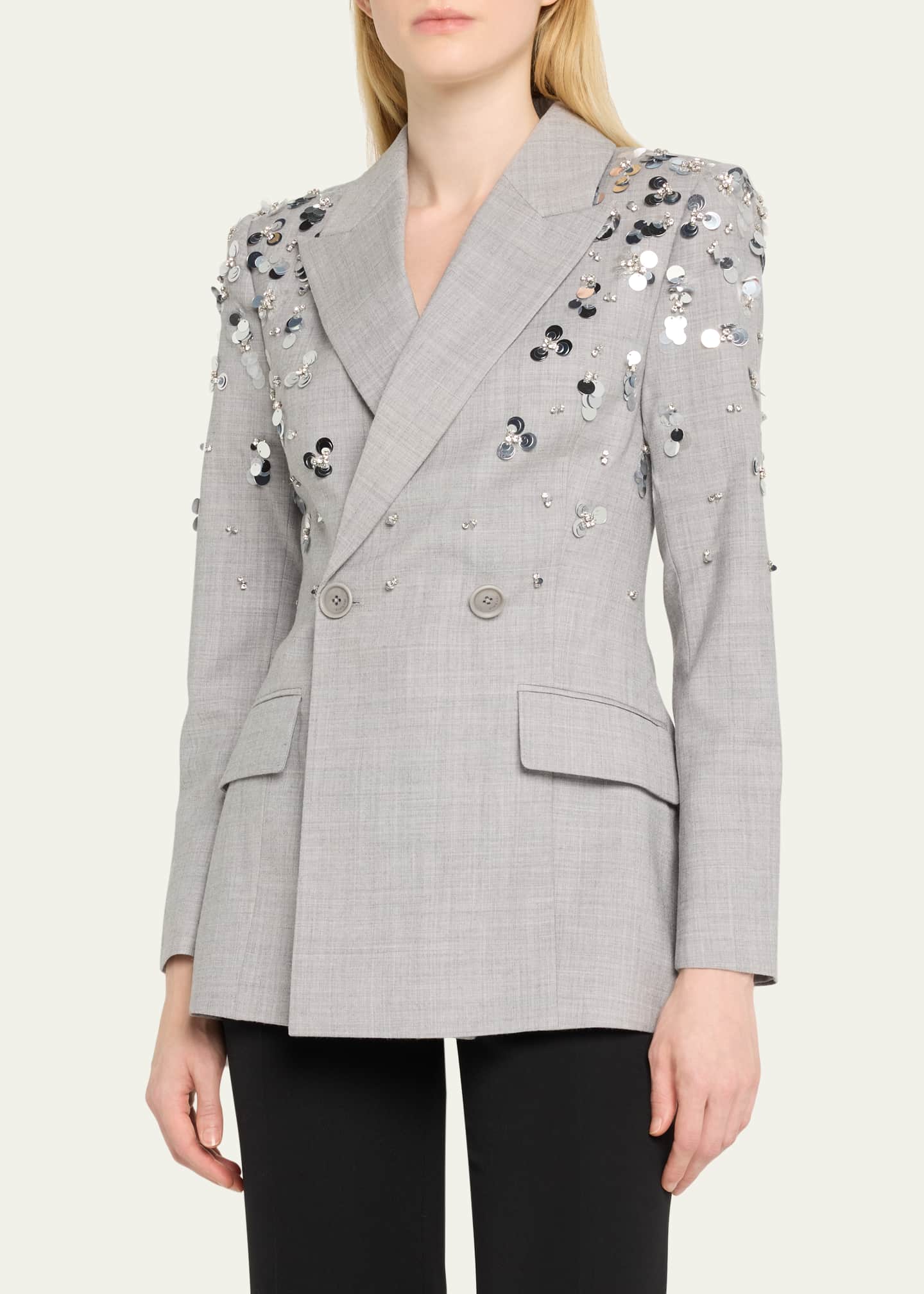SIMKHAI Getty Crystal-Embellished Double-Breasted Wool Blazer Image 4 of 5