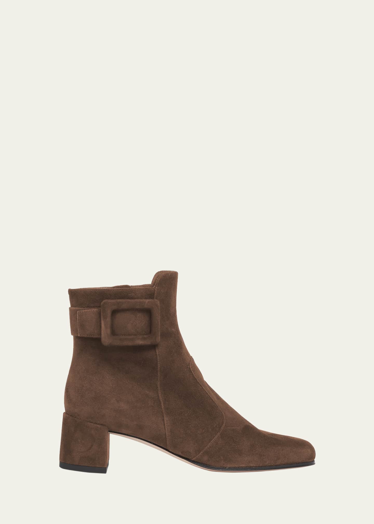 Roger Vivier Tres Vivier Suede Buckle Ankle Booties Image 1 of 5