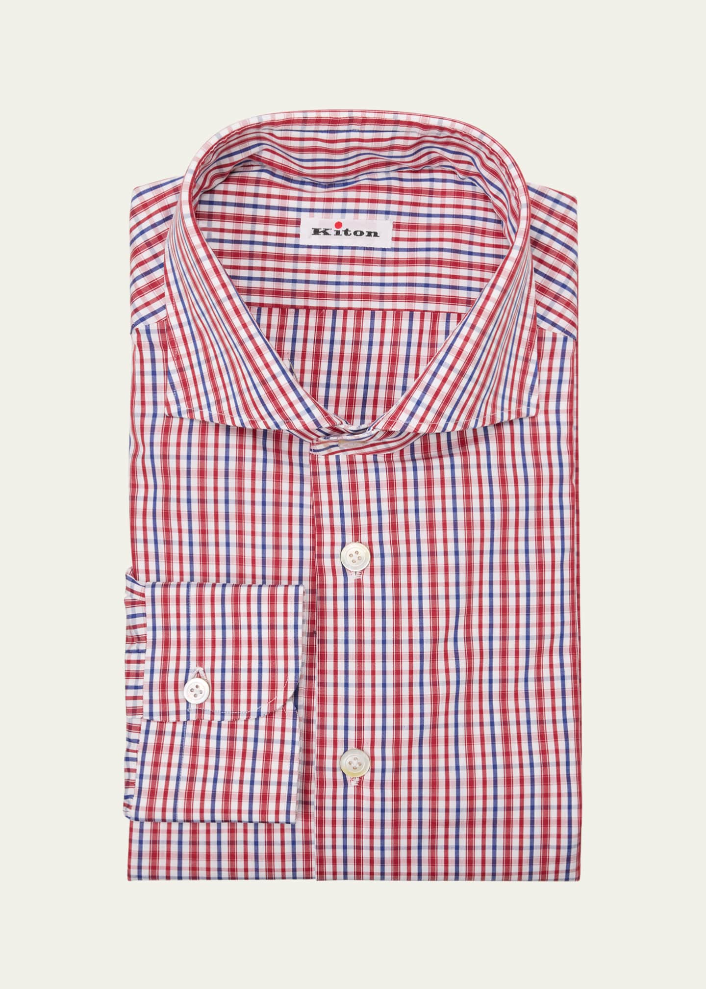 Kiton Men's Cotton Plaid Dress Shirt Image 1 of 2