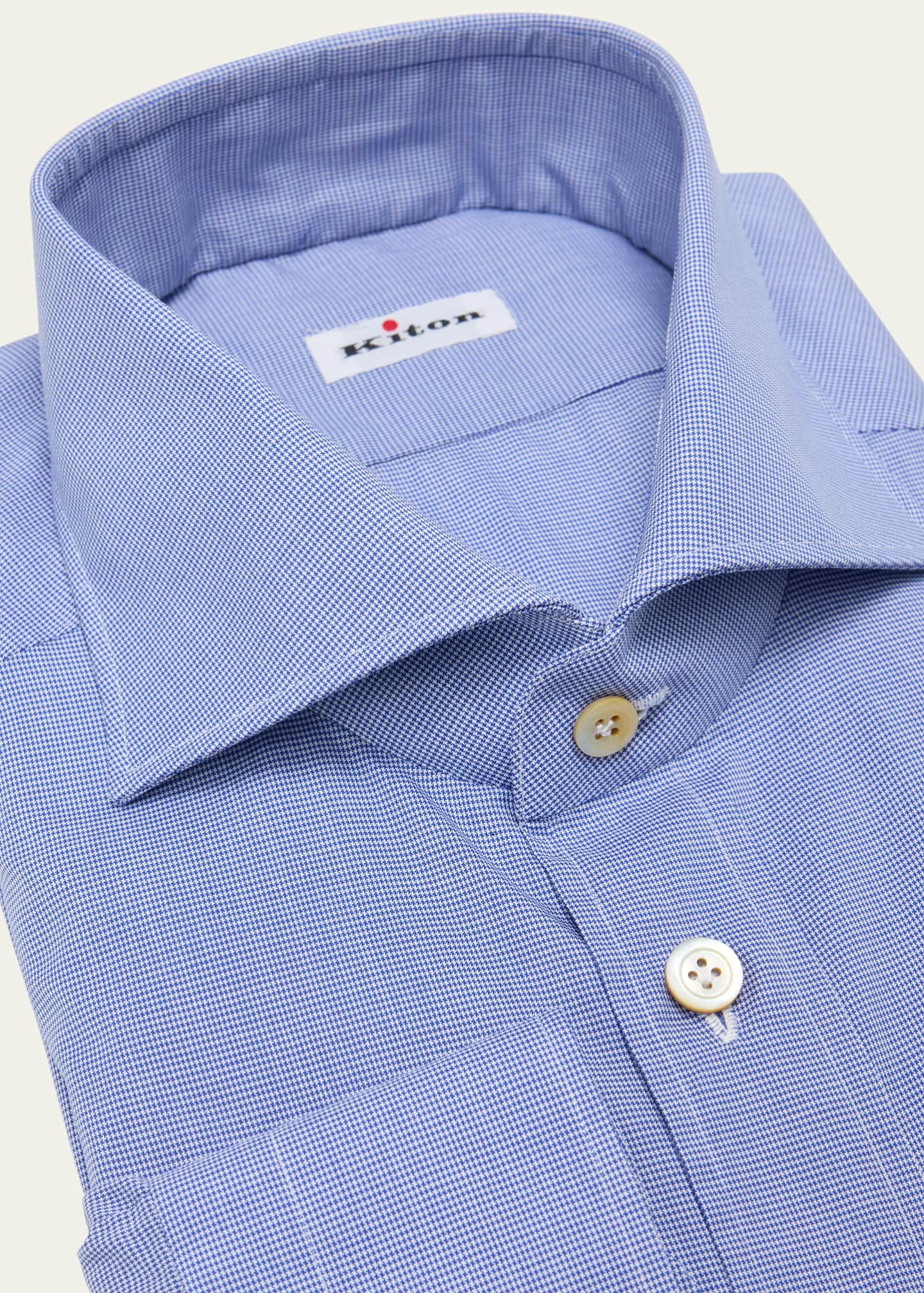 Kiton Men's Cotton Micro-Check Dress Shirt Image 2 of 2
