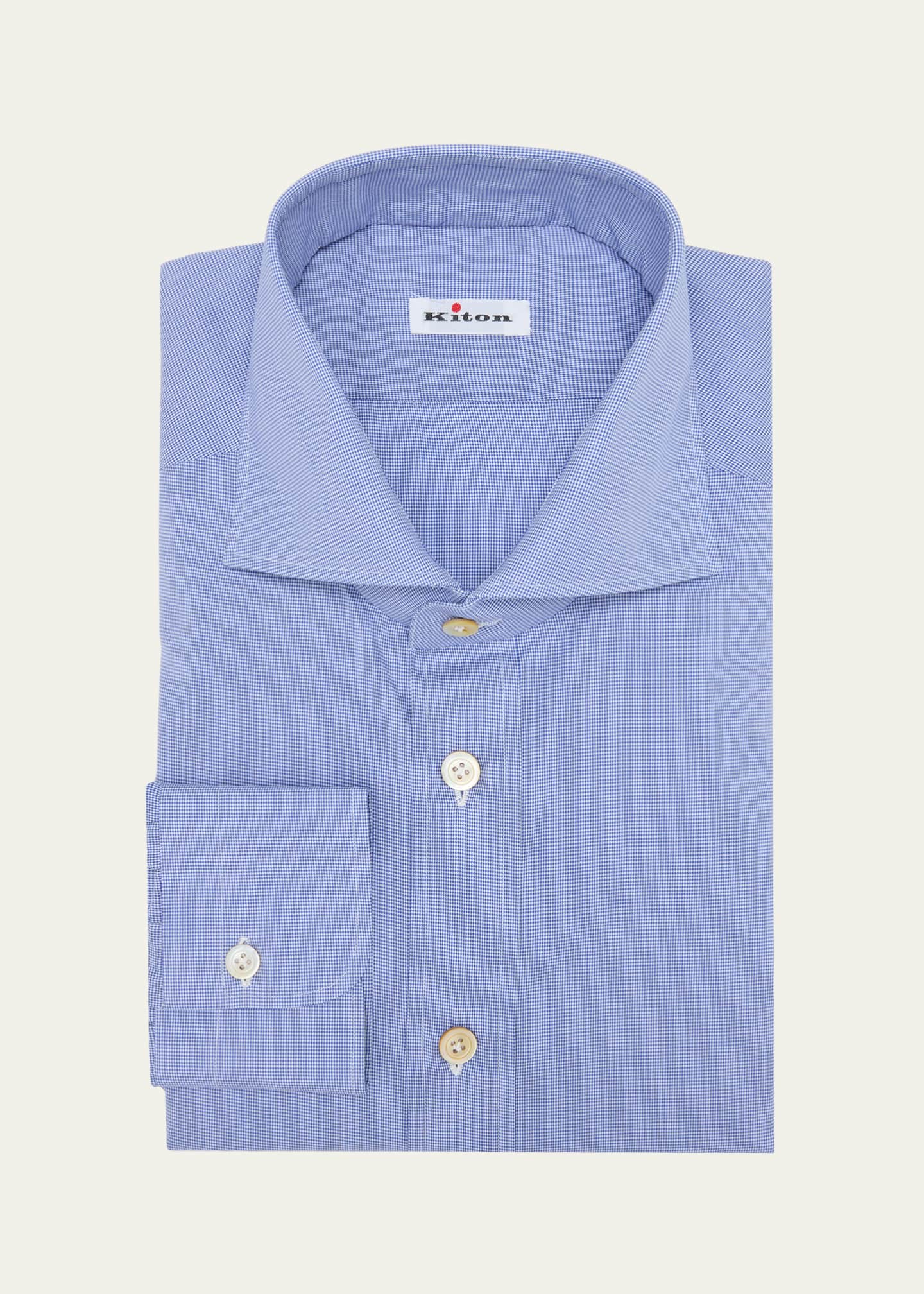 Kiton Men's Cotton Micro-Check Dress Shirt Image 1 of 2