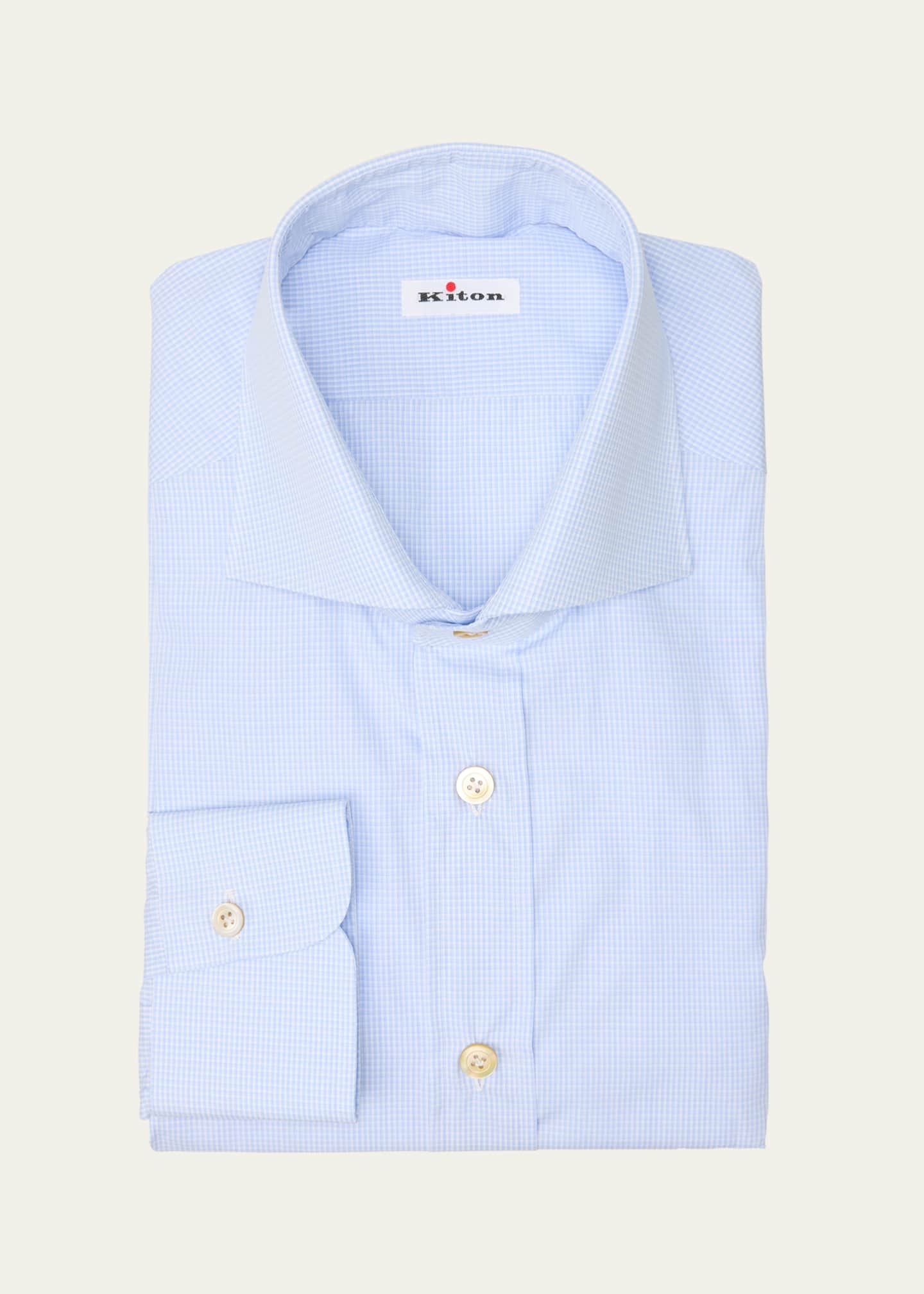 Kiton Men's Cotton Micro-Check Dress Shirt Image 1 of 2