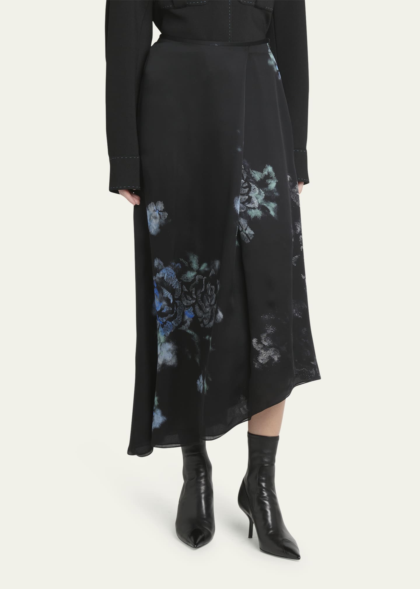 Giorgio Armani Floral Print Silk Wrap-Effect Midi Skirt Image 4 of 5