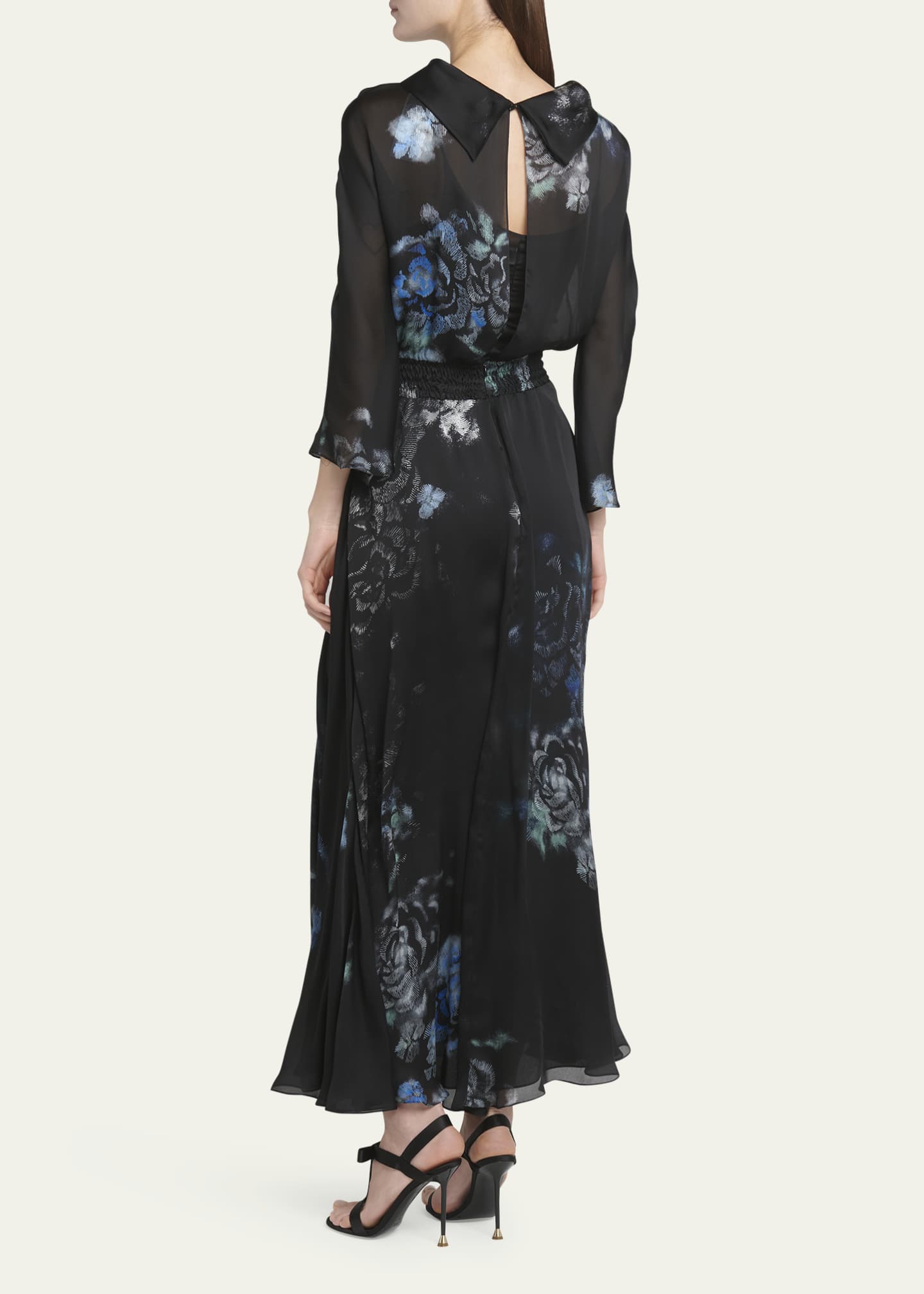 Giorgio Armani Floral Print Silk Gown with Smocked Waist Image 3 of 5