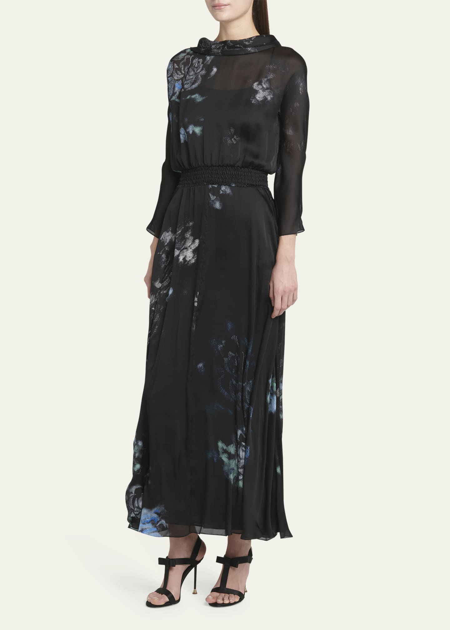 Giorgio Armani Floral Print Silk Gown with Smocked Waist Image 4 of 5