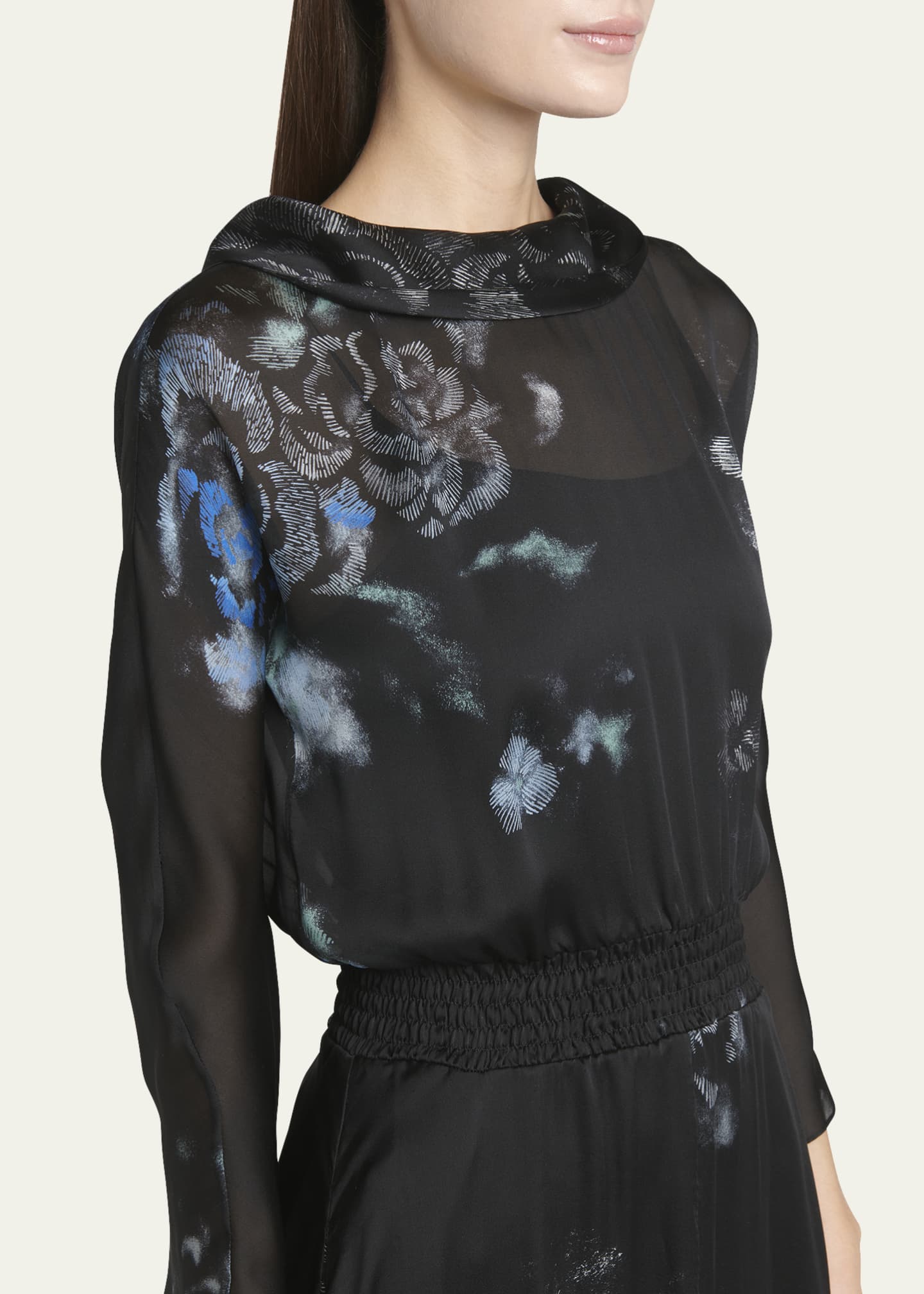 Giorgio Armani Floral Print Silk Gown with Smocked Waist Image 5 of 5