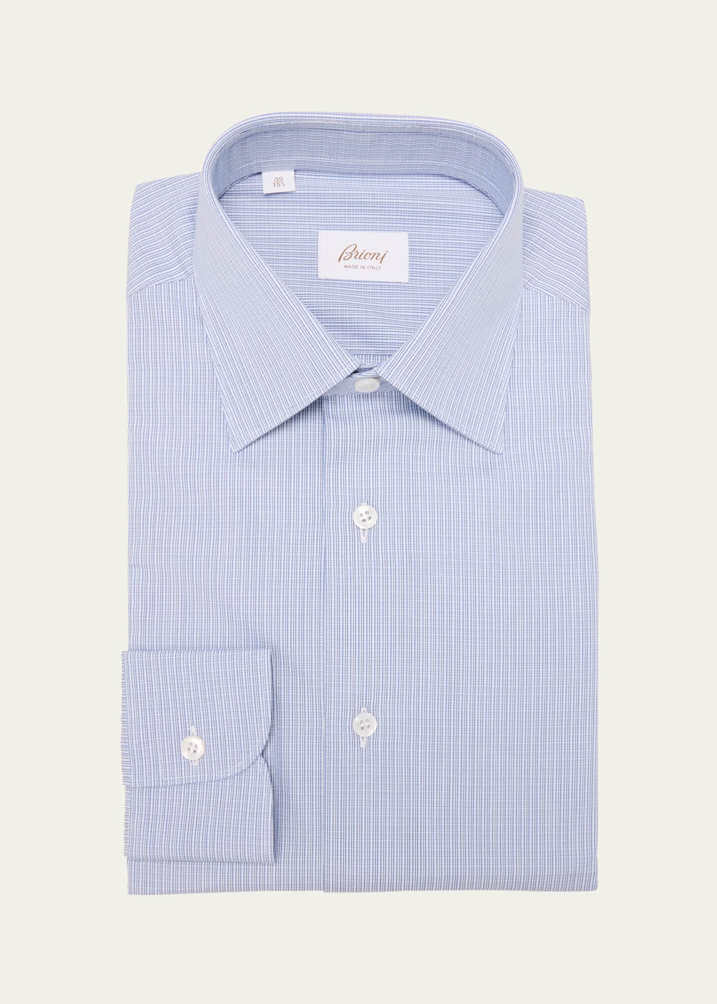 Brioni Men's Cotton Mini Graph Check Dress Shirt Image 1 of 2