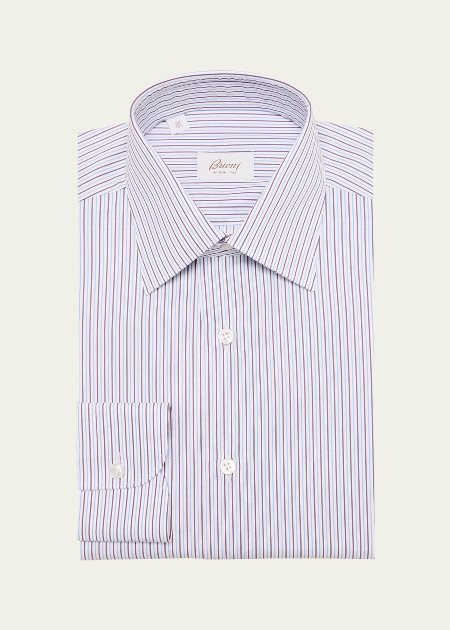 Brioni Men's Cotton Multi-Stripe Dress Shirt Image 1 of 2