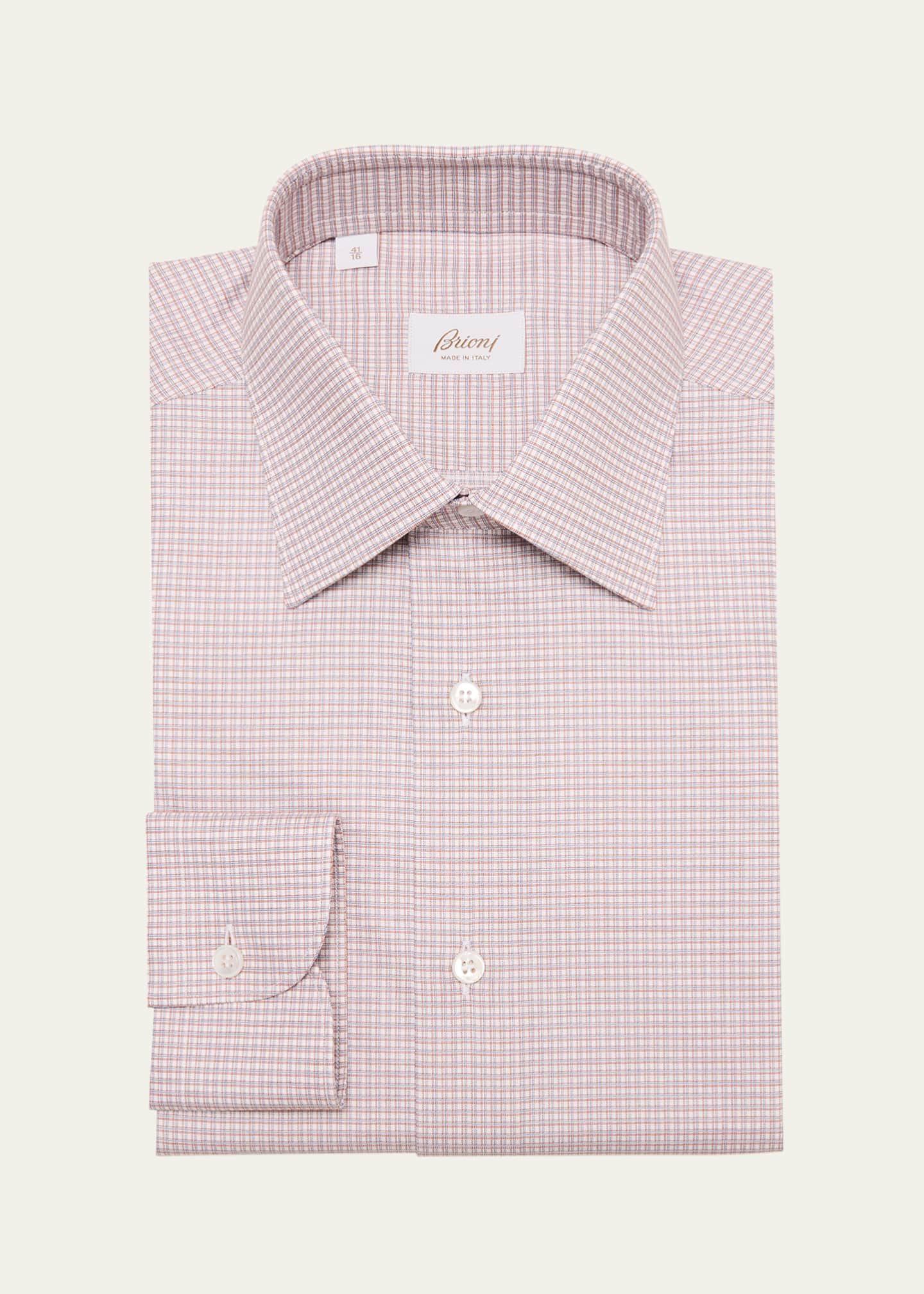 Brioni Men's Cotton Graph Check Dress Shirt Image 1 of 2