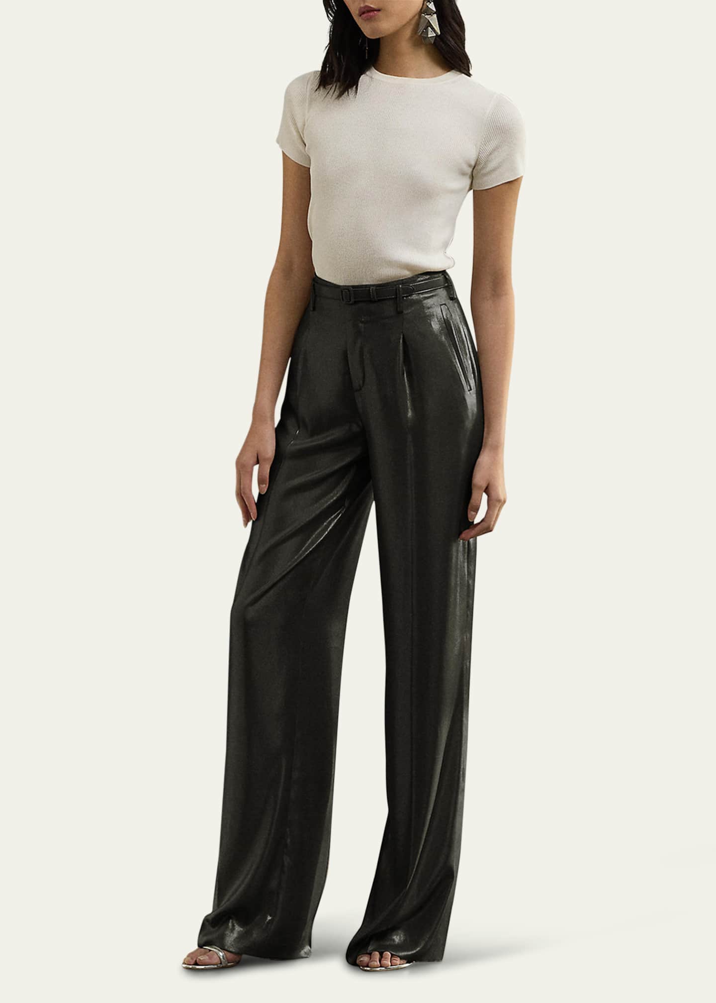 Ralph Lauren Collection Acklie Liquid Foil Wide Leg Pants Image 2 of 5