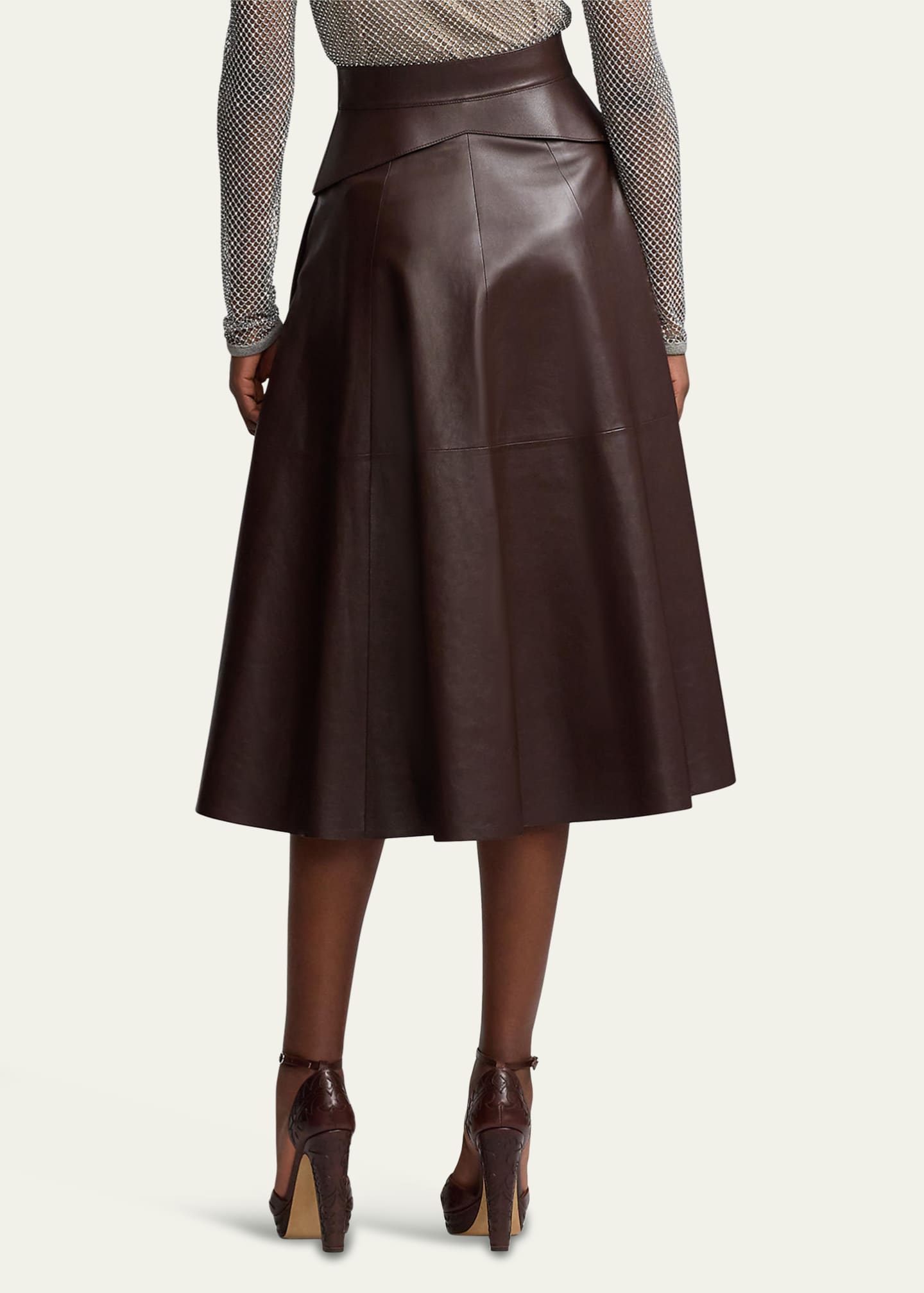 Brown leather circle skirt 2025