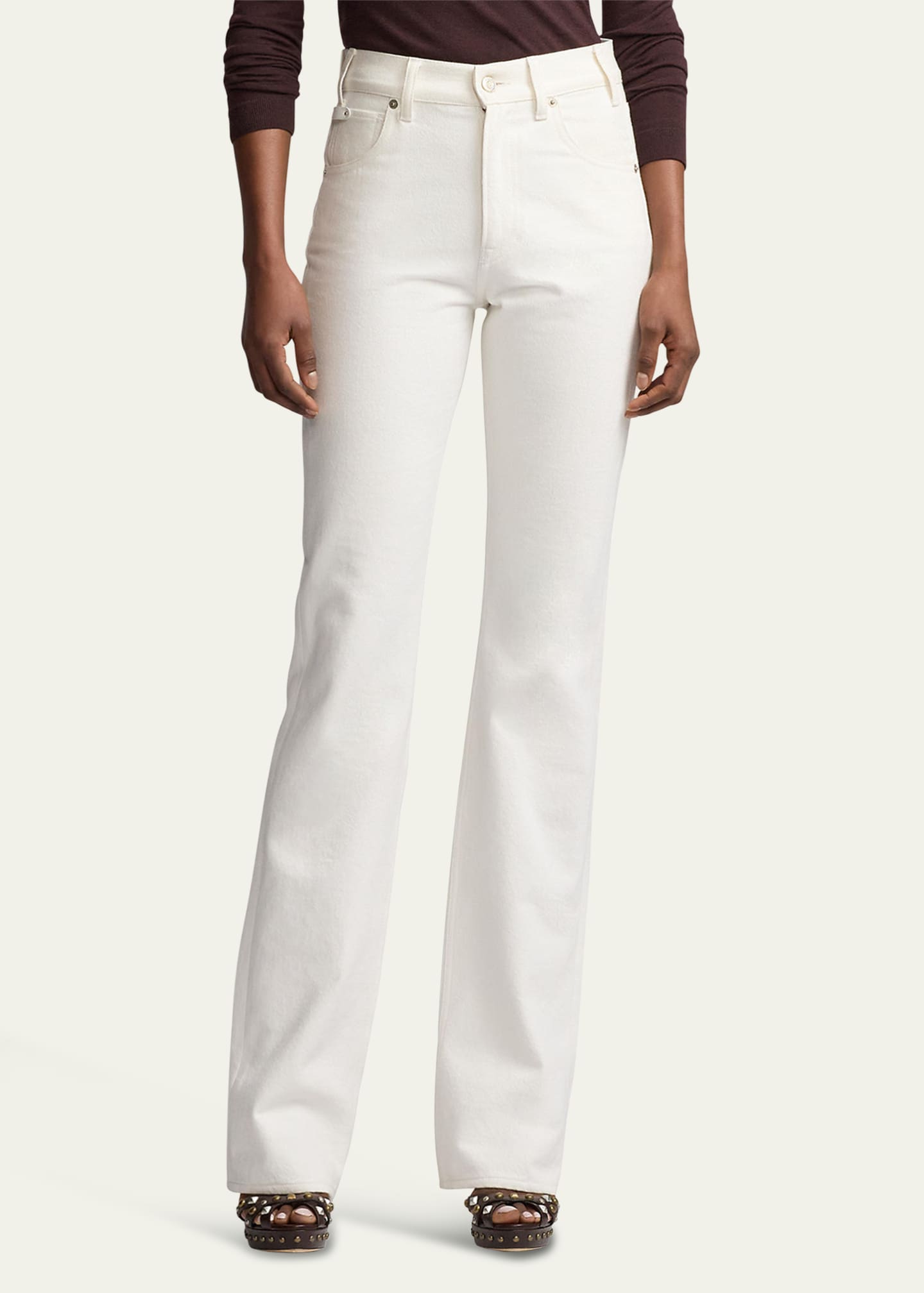 Ralph Lauren Collection Kaida Mid-Rise White Denim Bootcut Jeans Image 4 of 5