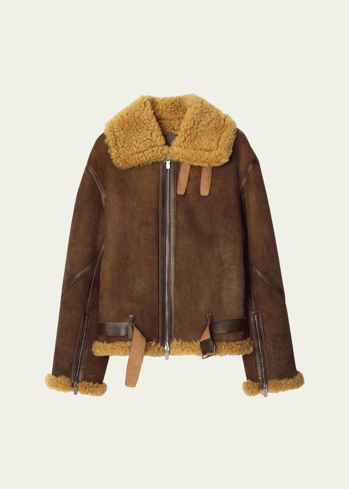 Burberry Men s Belted Sheep Shearling Coat Moss
