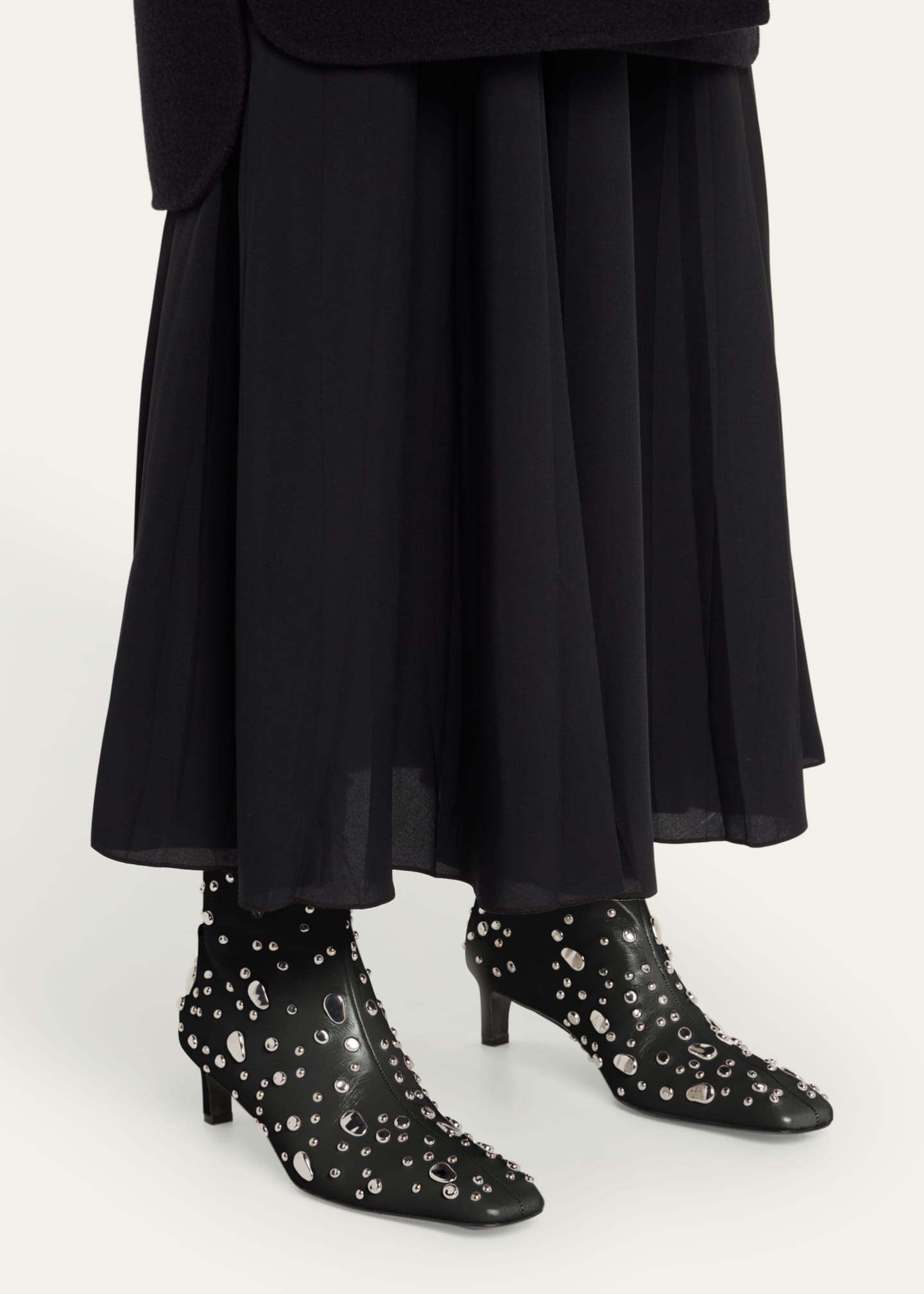 Jil Sander Studded Leather Kitten-Heel Booties Image 2 of 6