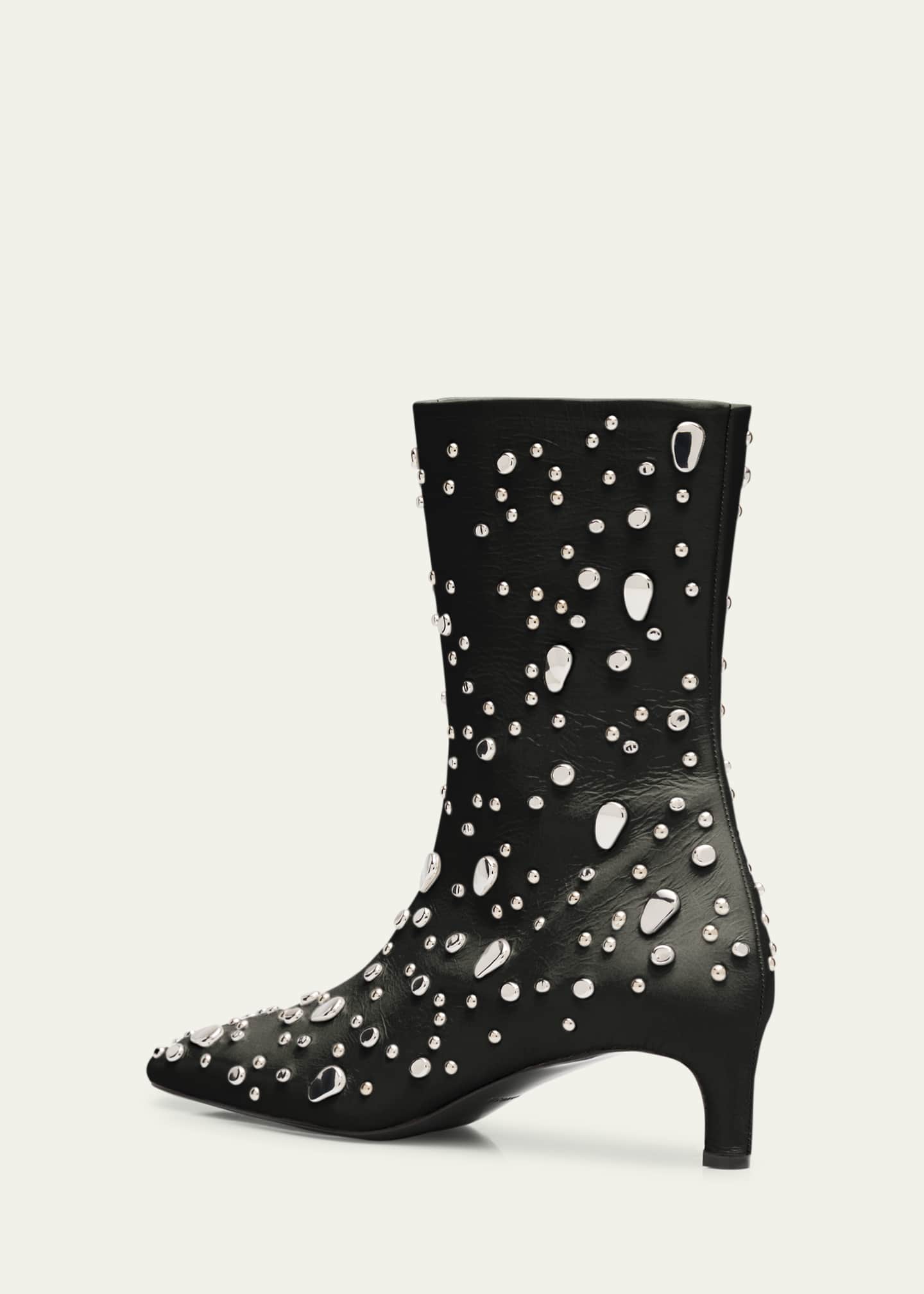 Jil Sander Studded Leather Kitten-Heel Booties Image 4 of 6