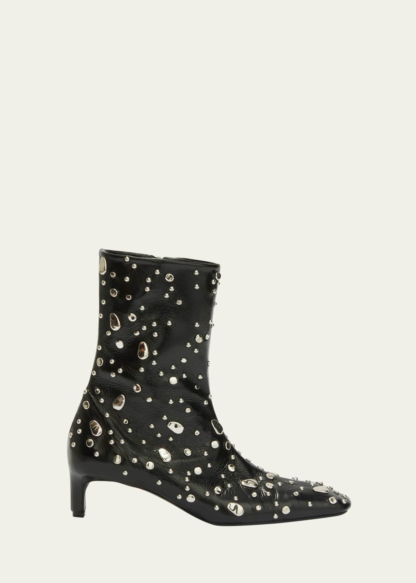 Jil Sander Studded Leather Kitten-Heel Booties Image 1 of 6