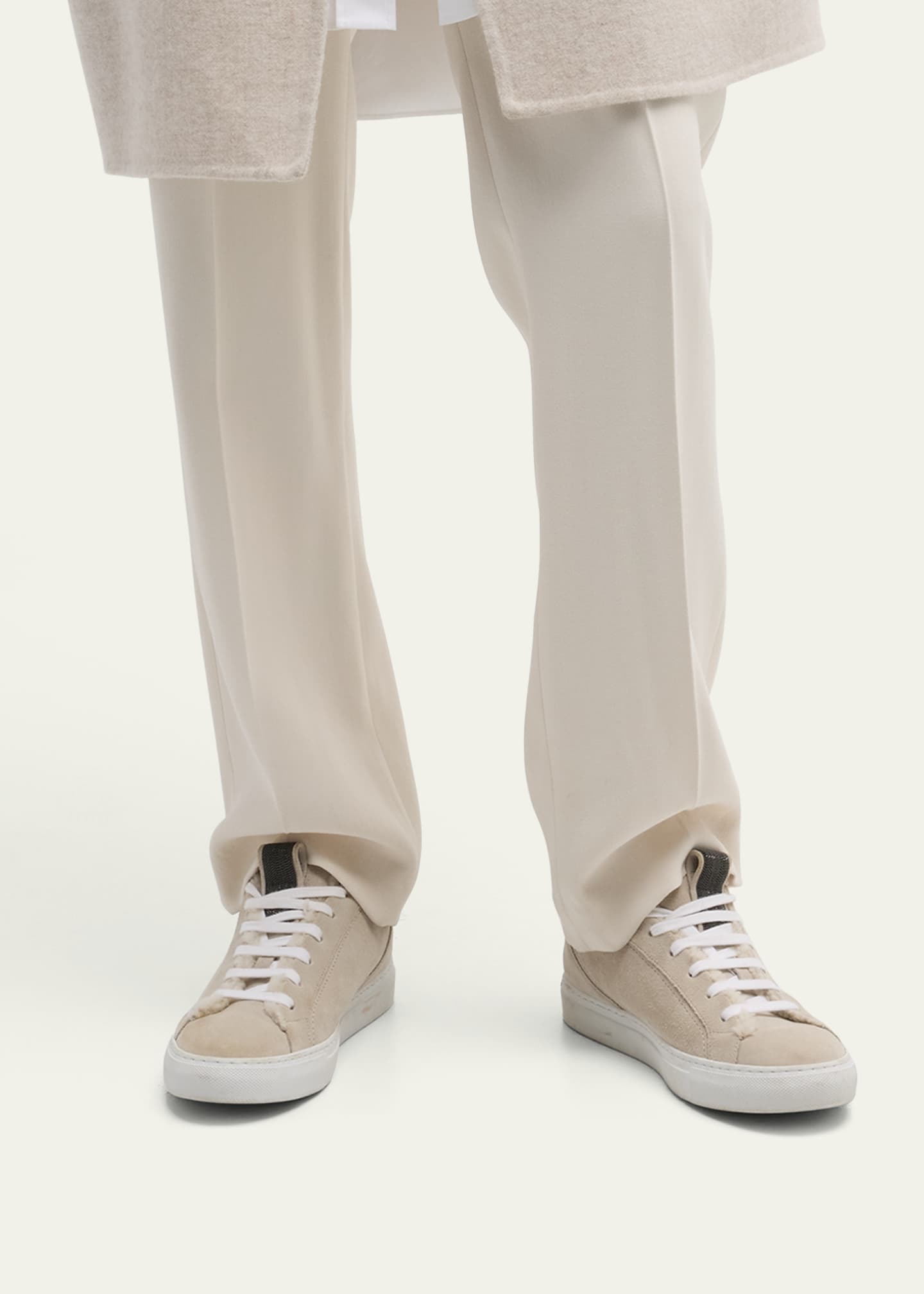 Brunello Cucinelli Lamb Shearling Fur-Lined Low-Top Sneakers Image 2 of 5