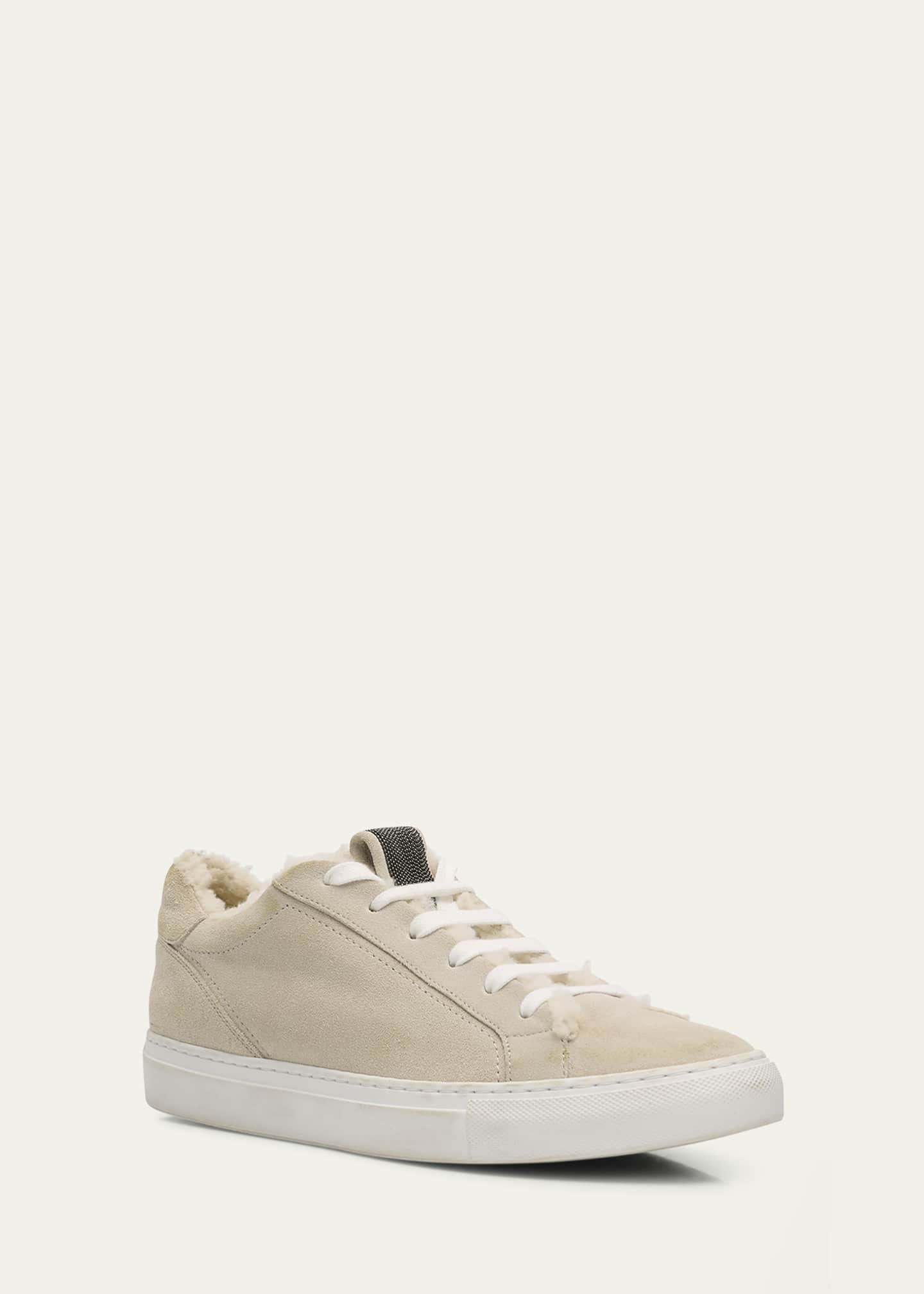 Brunello Cucinelli Lamb Shearling Fur-Lined Low-Top Sneakers Image 3 of 5