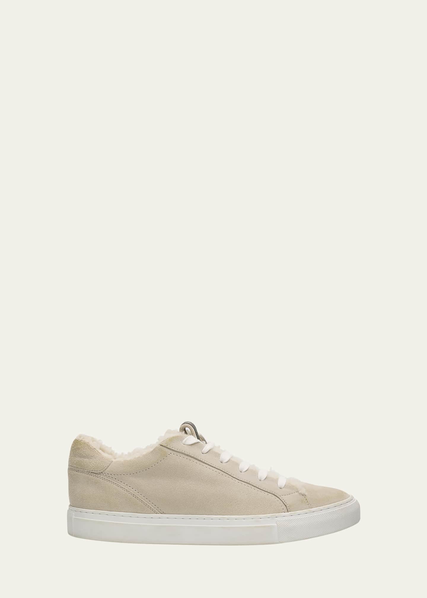 Brunello Cucinelli Lamb Shearling Fur-Lined Low-Top Sneakers Image 1 of 5