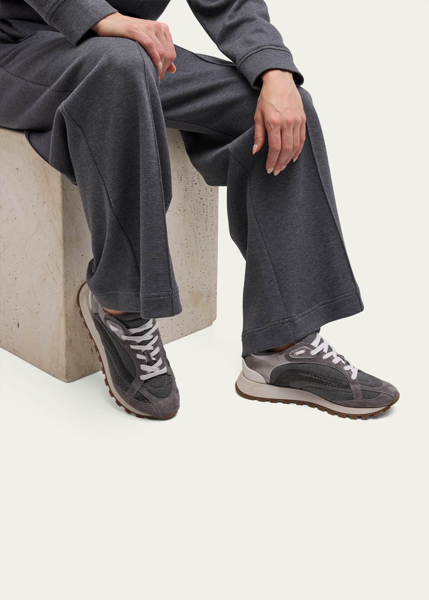 Brunello Cucinelli Wool Monili Metallic Runner Sneakers Image 2 of 5