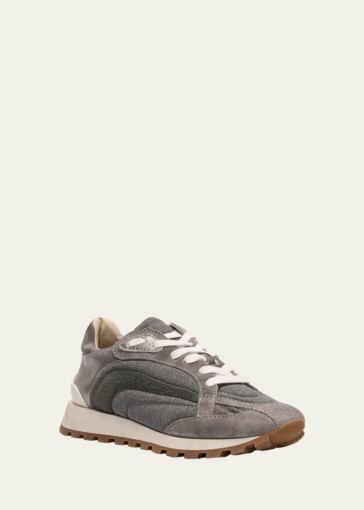 Brunello Cucinelli Wool Monili Metallic Runner Sneakers Image 3 of 5